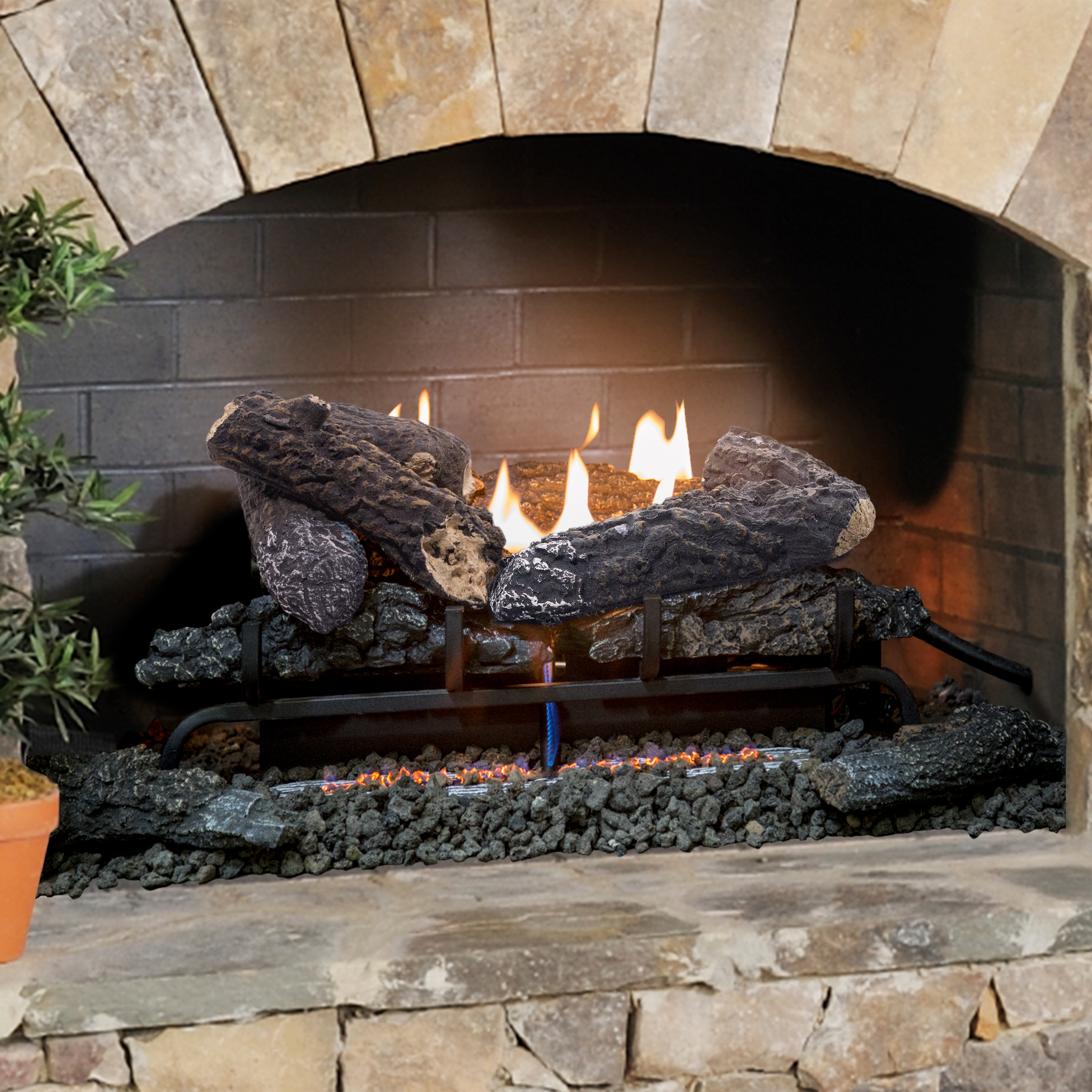 allen + roth 24-in 33000-BTU Dual-Burner Vent-free Gas Fireplace Logs with  Thermostat and Remote in the Gas Fireplace Logs department at