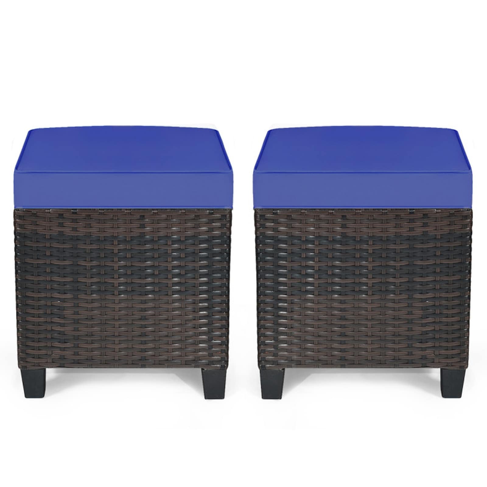 SUGIFT - 2-pc 16-in Outdoor Patio Rattan Ottoman Set with Removable Waterproof Cushions 375-lb Ca...