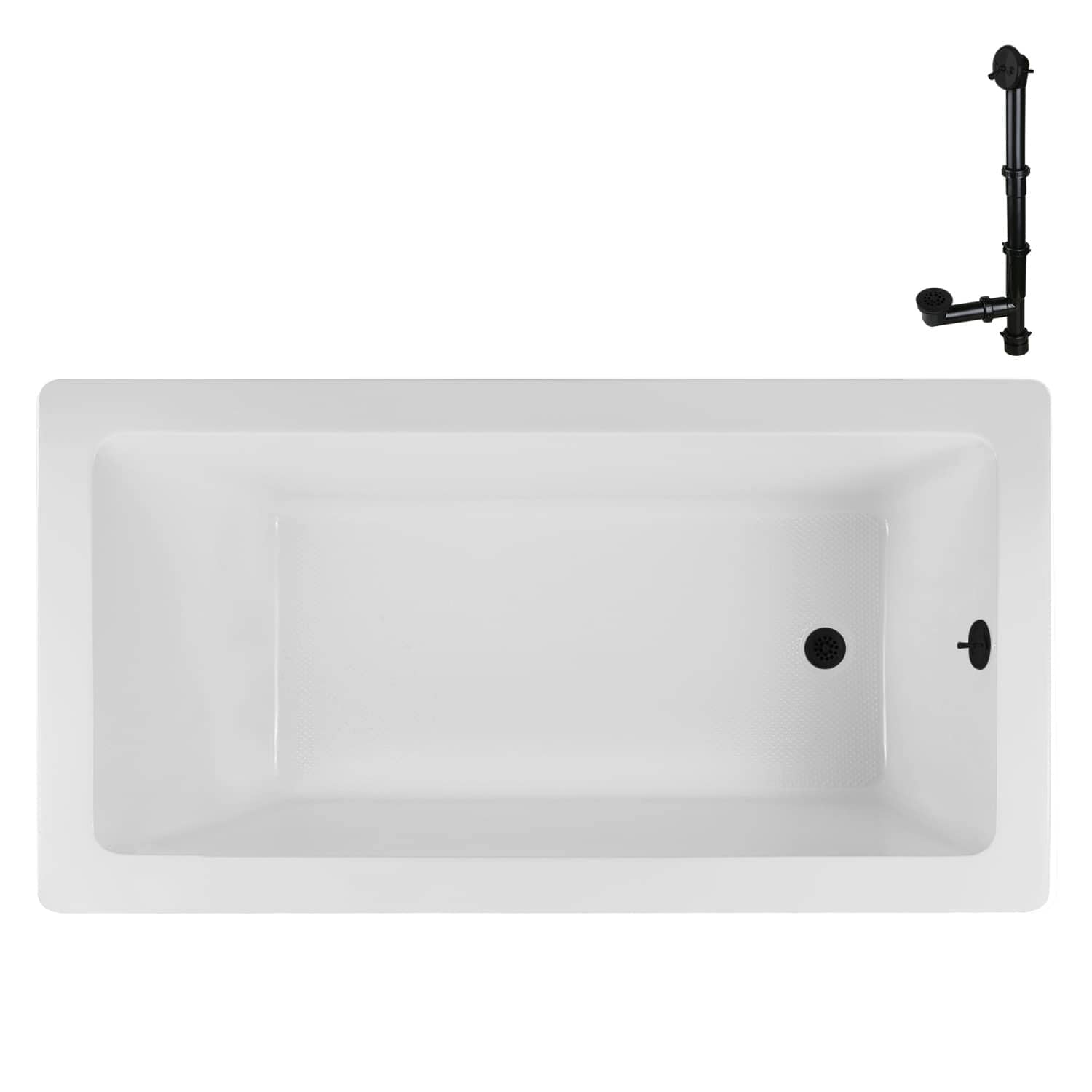 Streamline  60 inch x 32 inch Acrylic Soaking Drop-In Bathtub in Glossy White With External Drain in Matte Black