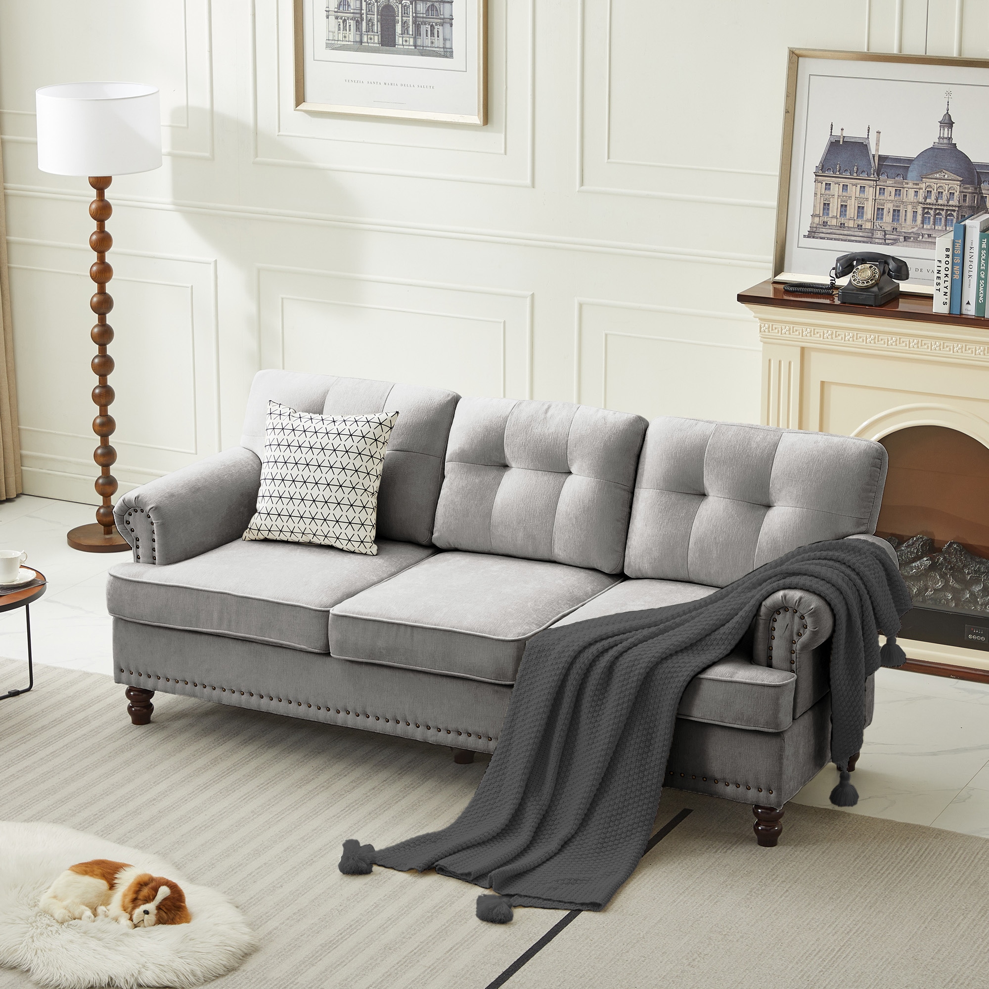 JEAREY JE-LDTJD-BU couch 82-Inches Farmhouse Gray Chenille 3 -seater Sectional