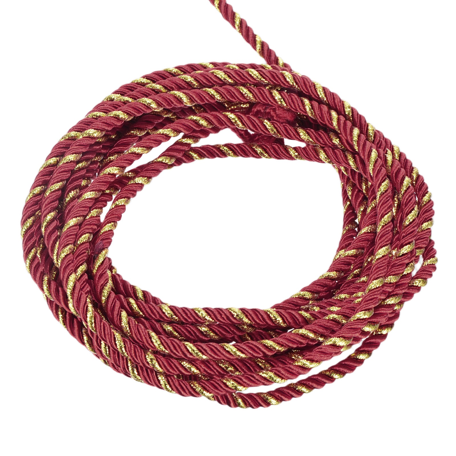 Unique Bargains Twisted Cord Trim 5 Yard 5mm 3-Ply Twine Braided Rope Shiny Thread String for Craft Gift Bag Curtain Christmas Decor Burgundy Gold - 5m