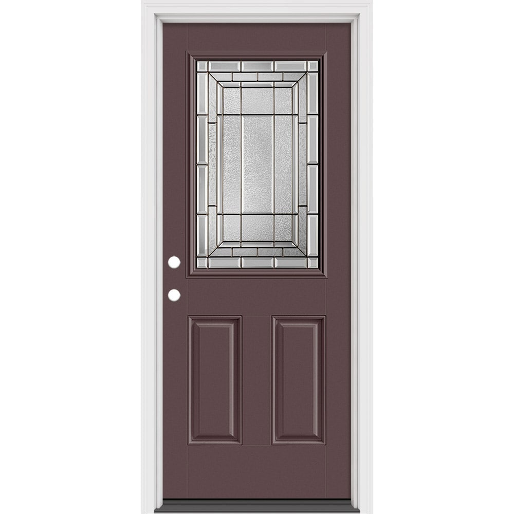 Masonite 631513 Sequence 32-in x 80-in x 4-9/16-in Fiberglass Half lite Right-hand inswing Currant Painted Prehung Front Door with Brickmould Insulating core