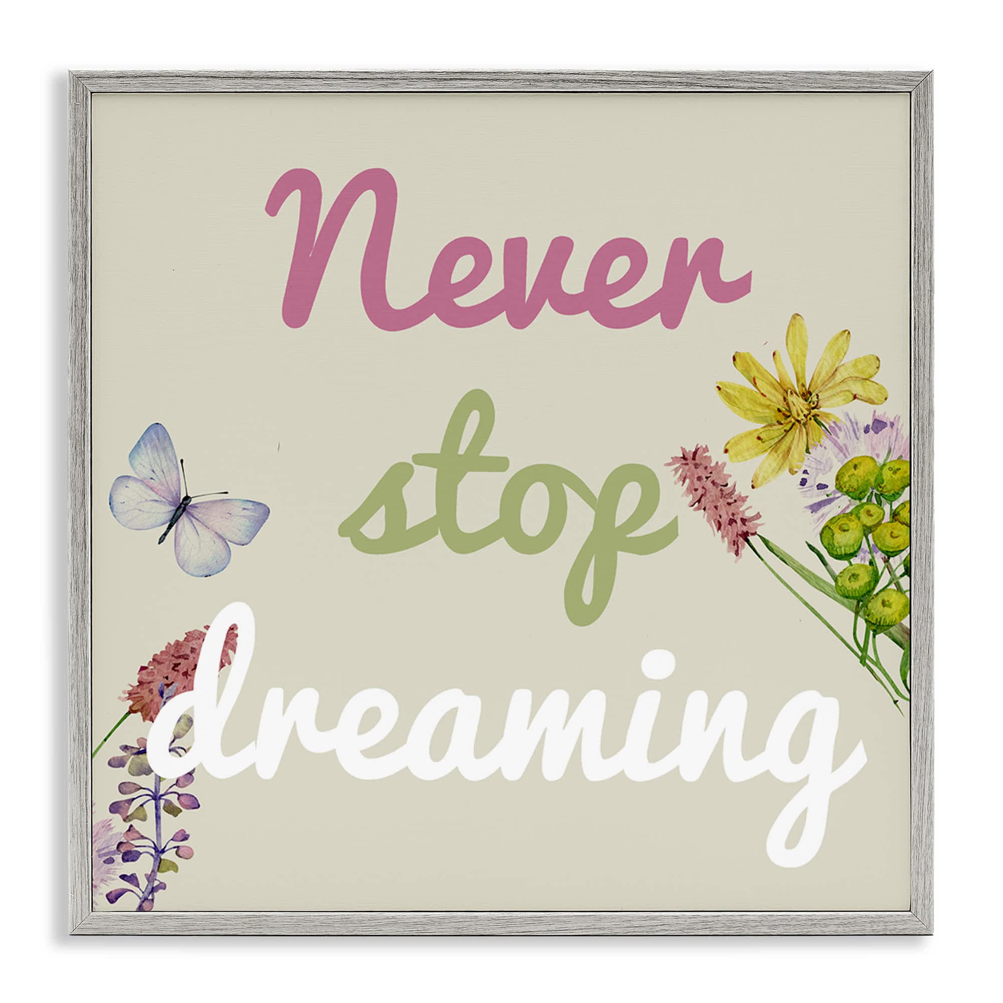 Stupell Industries BS-434-GFF-12X12 Never Stop Dreaming with Florals Framed Giclee design by Kim Allen