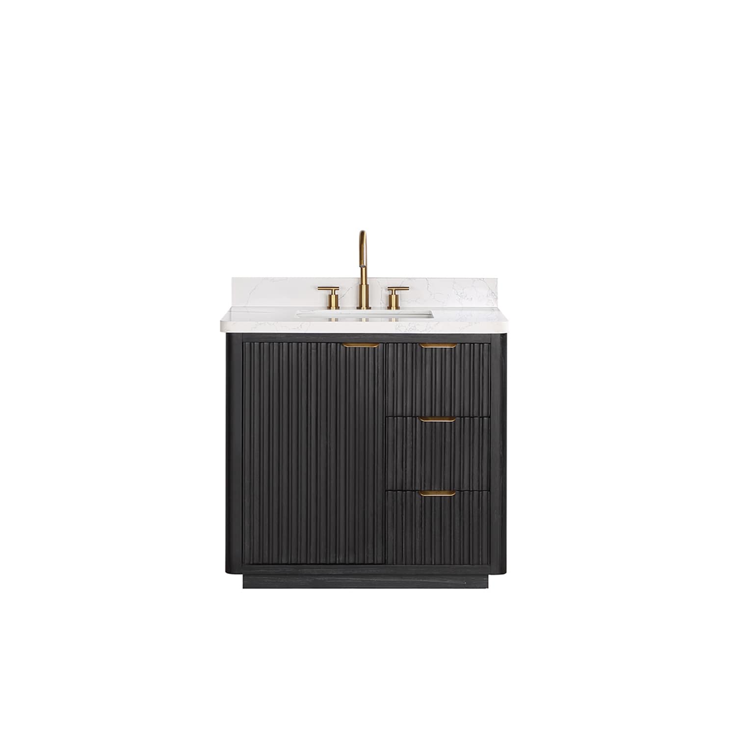 Cadiz 36-inch Black Oak Single Sink Vanity with White Engineered Stone Top