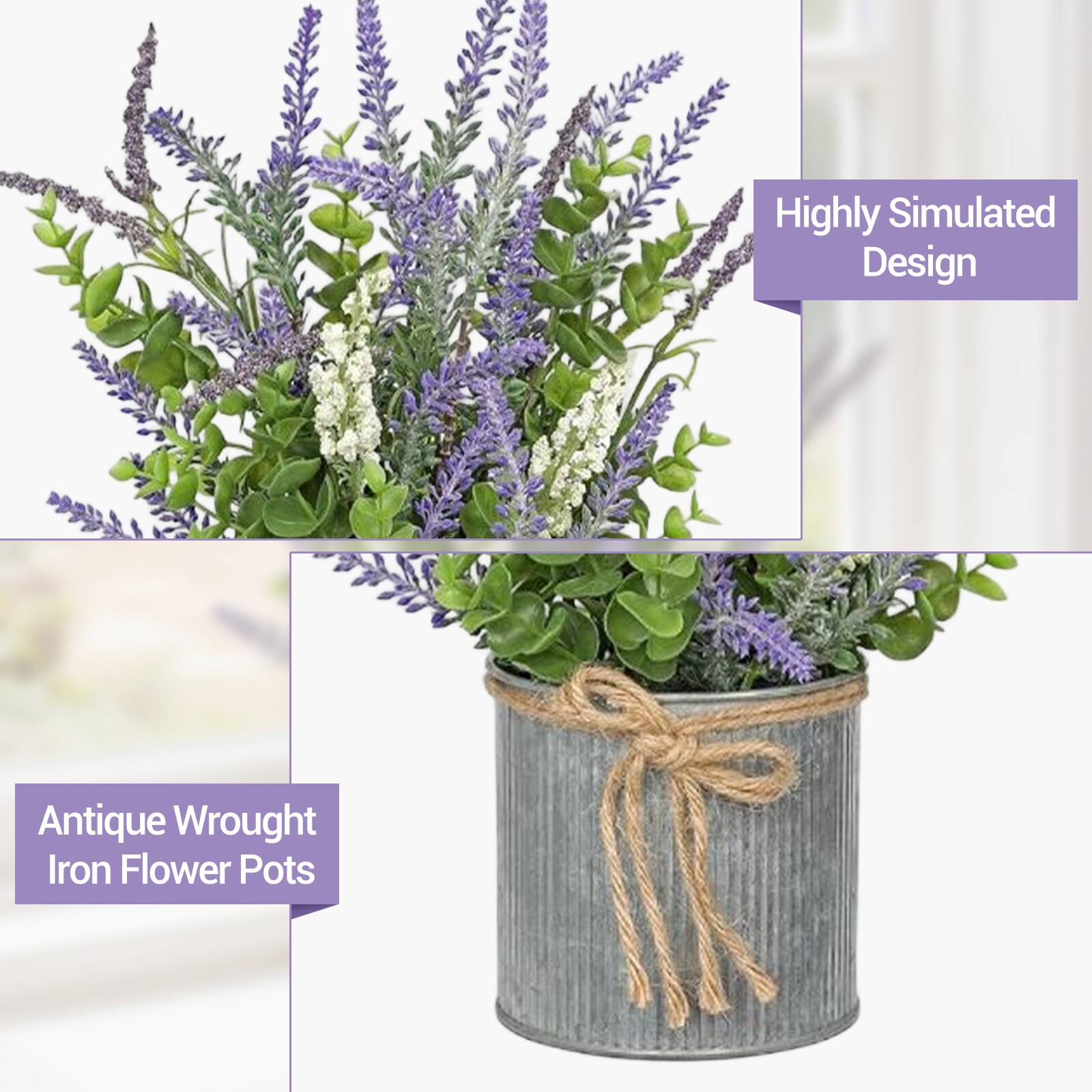 Assile Set of 2 Small Potted Plants Arrangement Artificial Lavender ...