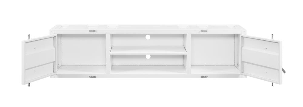 White Industrial Metal TV Stand with Cabinet