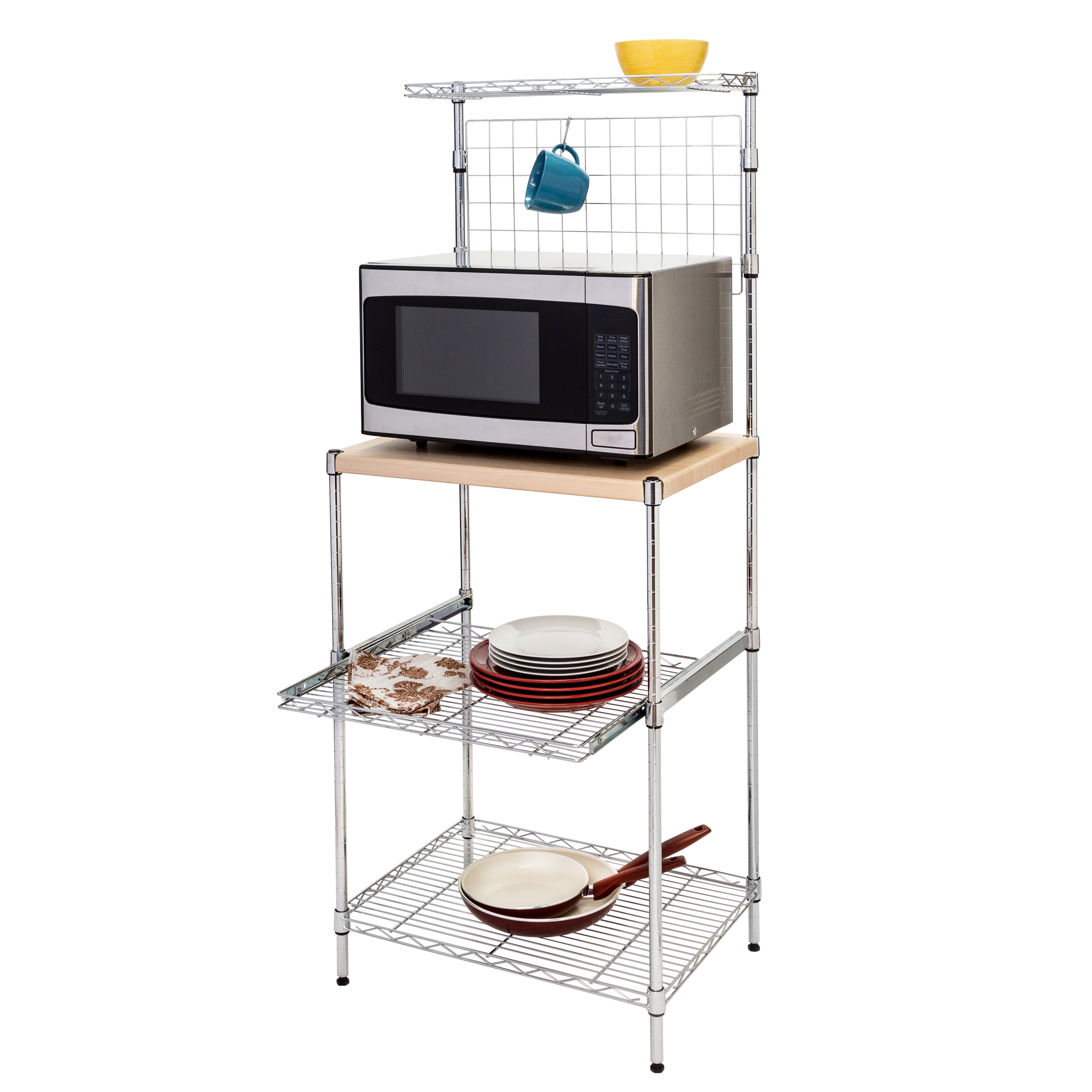 Adjustable Gray Steel Kitchen Rack with Wire Grid Shelves