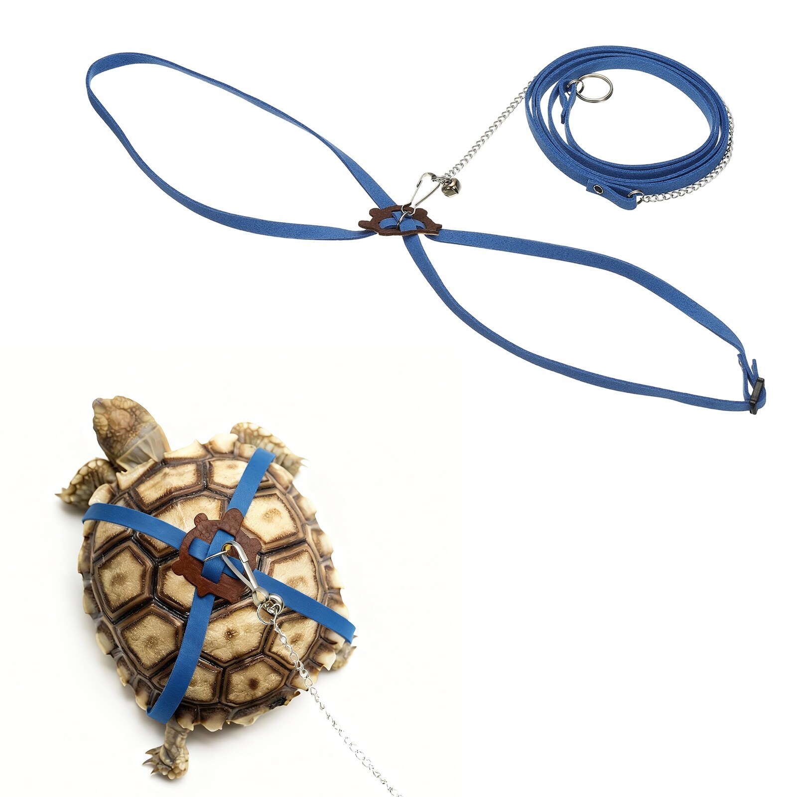 Unique Bargains Tortoise Leash Harness Adjustable Turtle Harness Chest Collar Pet Tortoise Walking Rope with Bell ( Leather Large Blue ) for Bearded Hamster Small Pets Outdoor