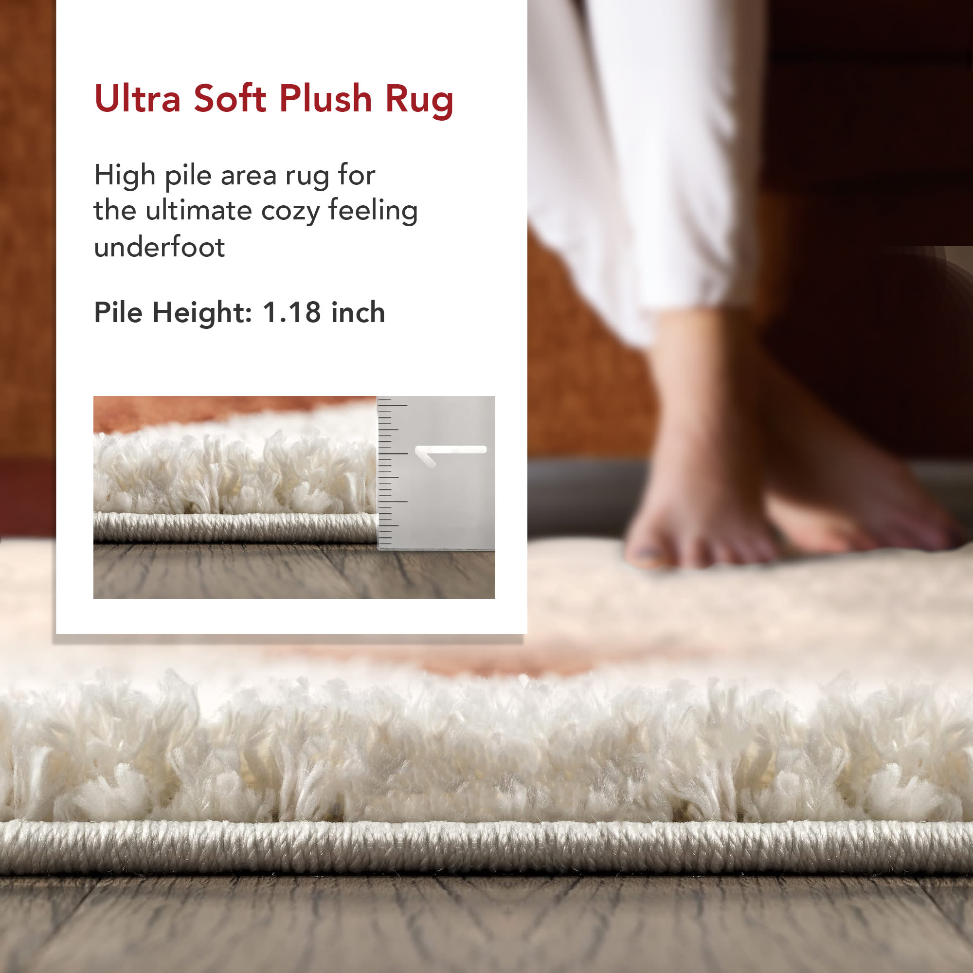 Rust and Ivory Geometric Shag 8' x 10' Synthetic Area Rug