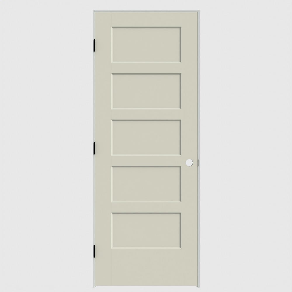Masonite 640700 30-in x 80-in Moonglow Solid core 5-panel square Right hand Smooth Primed Molded composite Flat Jamb Single Prehung Interior Door