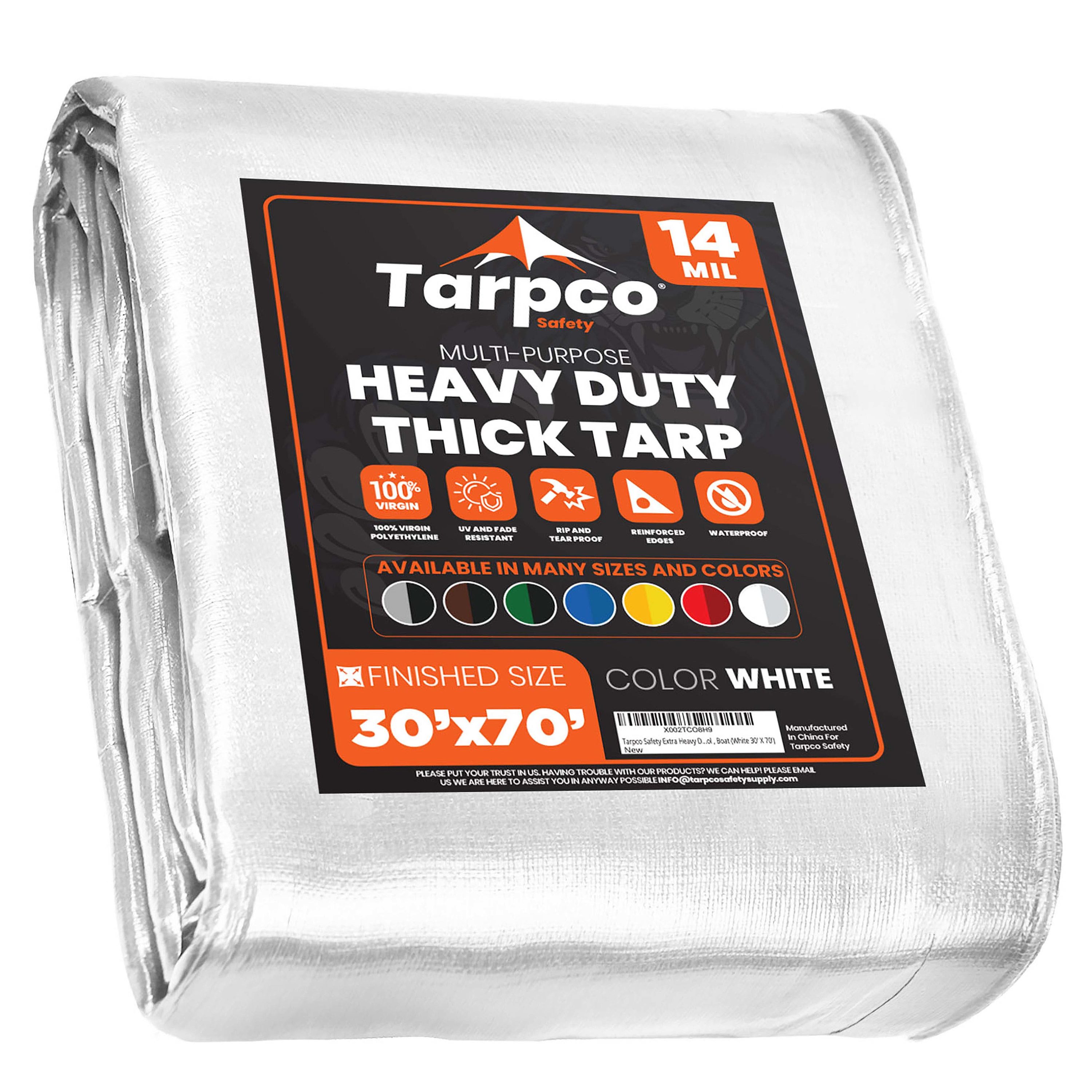 Tarpco Safety TS-104-30X70 30-ft x 70-ft White Waterproof Commercial Polyethylene 14-Mils Tarp