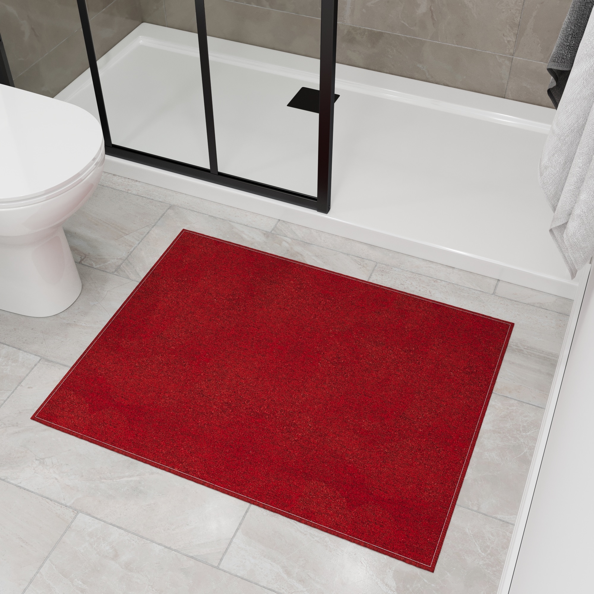 Ottomanson EMY7500-3X3 Non-Slip 2'6" x 3' Custom Cut Entryway Mat 3 x 3 (ft) Loomed Polyester Red Rectangular Indoor Solid Area rug