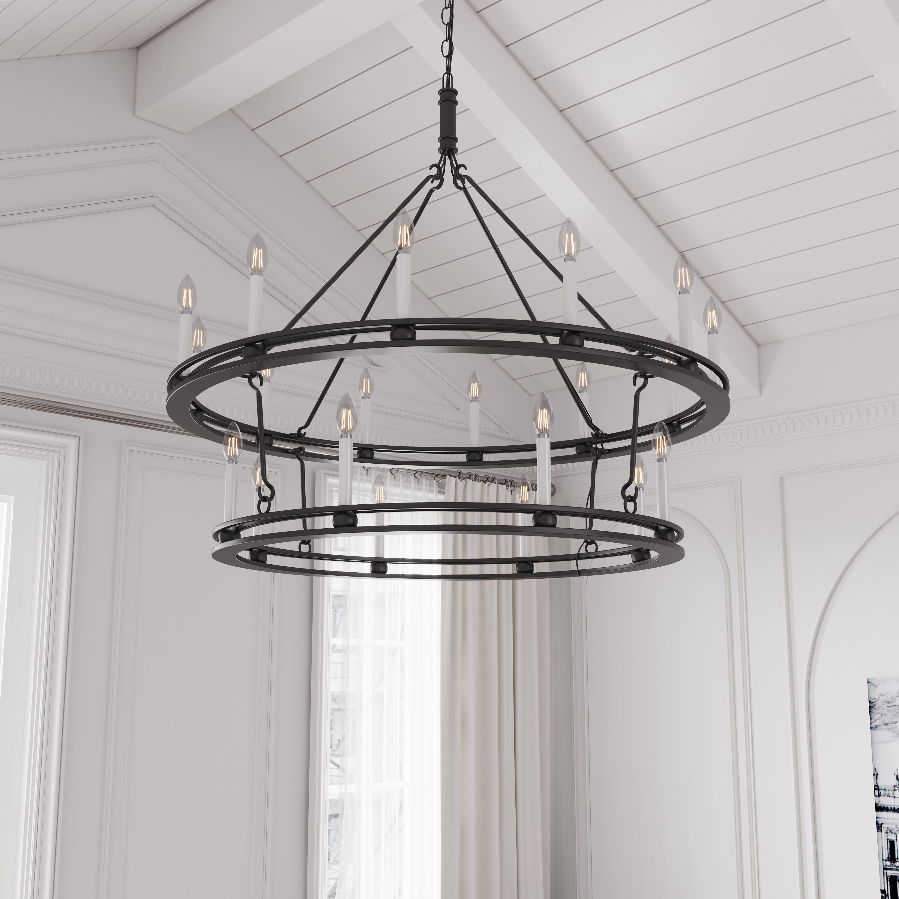 Black Metal Adjustable Candle Chandelier with 8 Lights