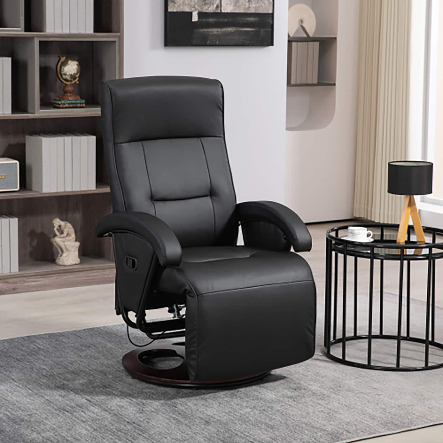 GZMR GZ-AB56077 Black Faux leather Upholstered Swivel Recliner