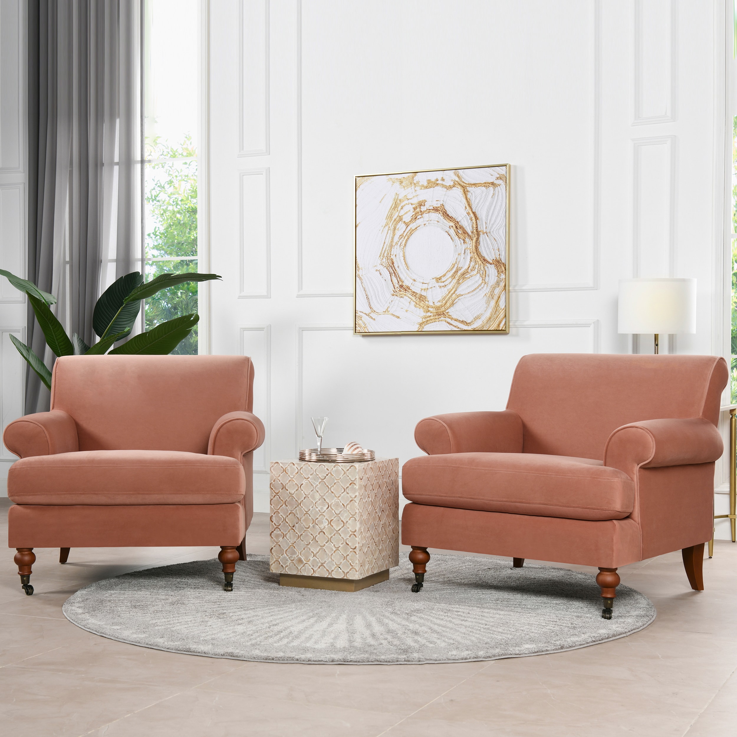 Jennifer Taylor Home Alana Lawson Farmhouse Peach Orange Velvet Accent ...