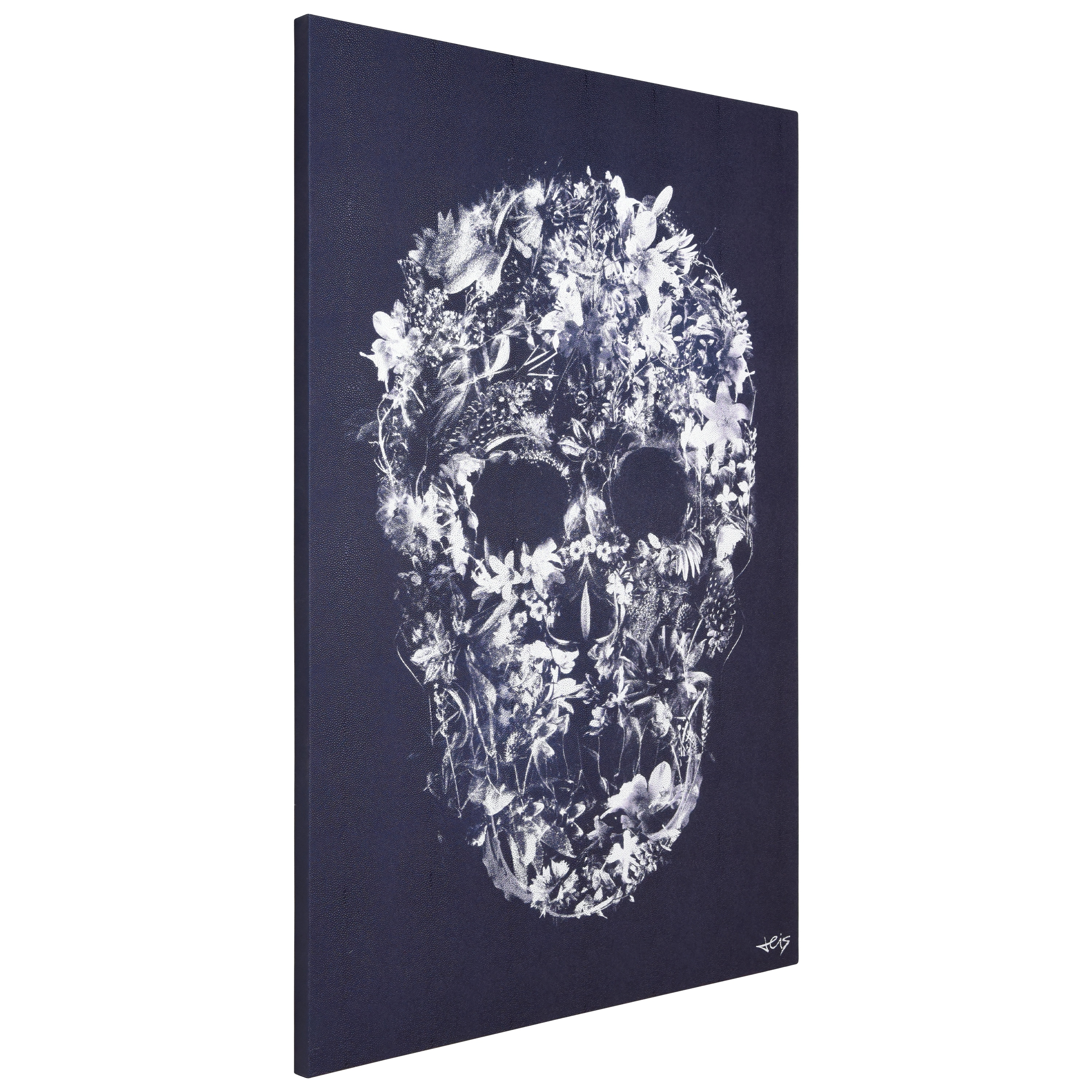 Ethereal Skull Silver Shagreen Wrapped Canvas Wall Art
