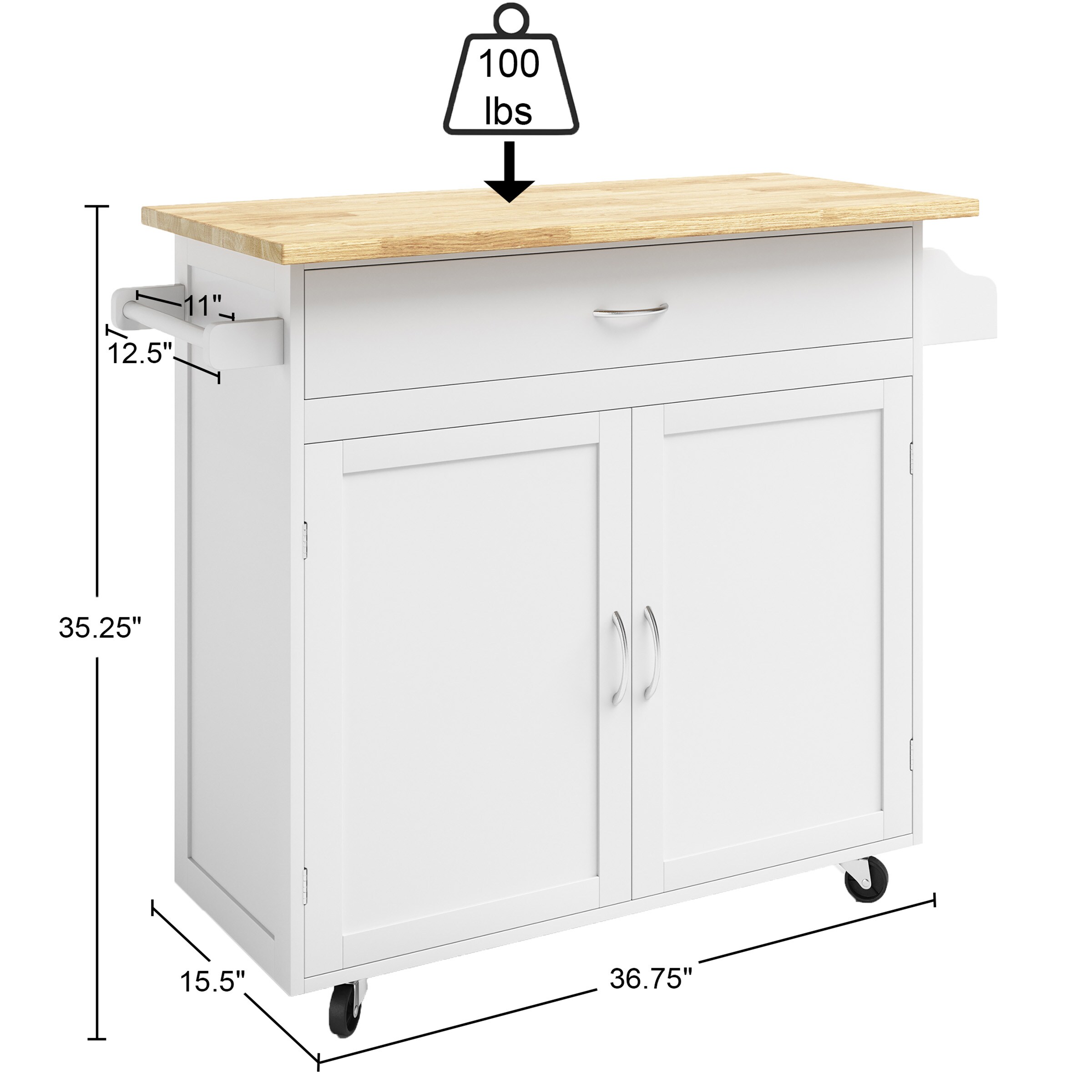 Lavish Home 80-KITIS-TBSRDRW-WH Kitchen-Furniture - View #4