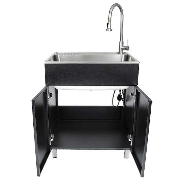 Presenza All In One 28 X 22 33 8 Stainless Steel Drop Sink And Cabinet With Faucet Black Silver