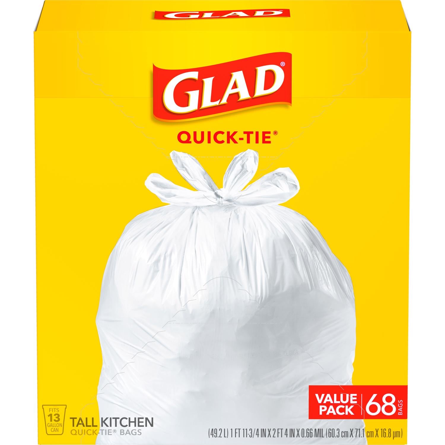 Glad  13 gal Original Kitchen Trash Bags Quick Tie 68 pk