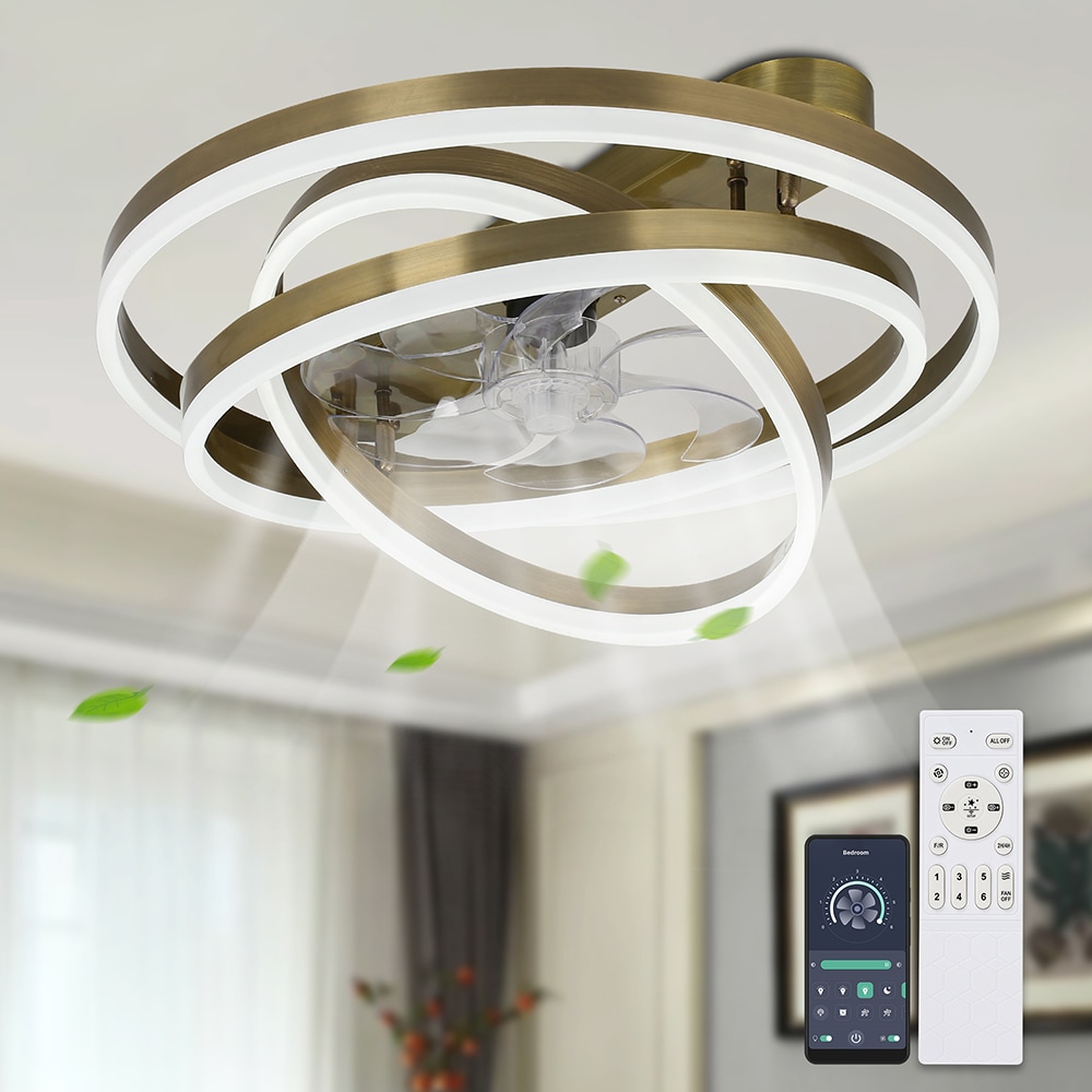 Cusp Barn CS24DC01Q Moridric 24-in Color-Changing Integrated LED Flush Mount Smart Bronze with Clear Blades Bladeless Ceiling Fan With Light 7 -Blade )