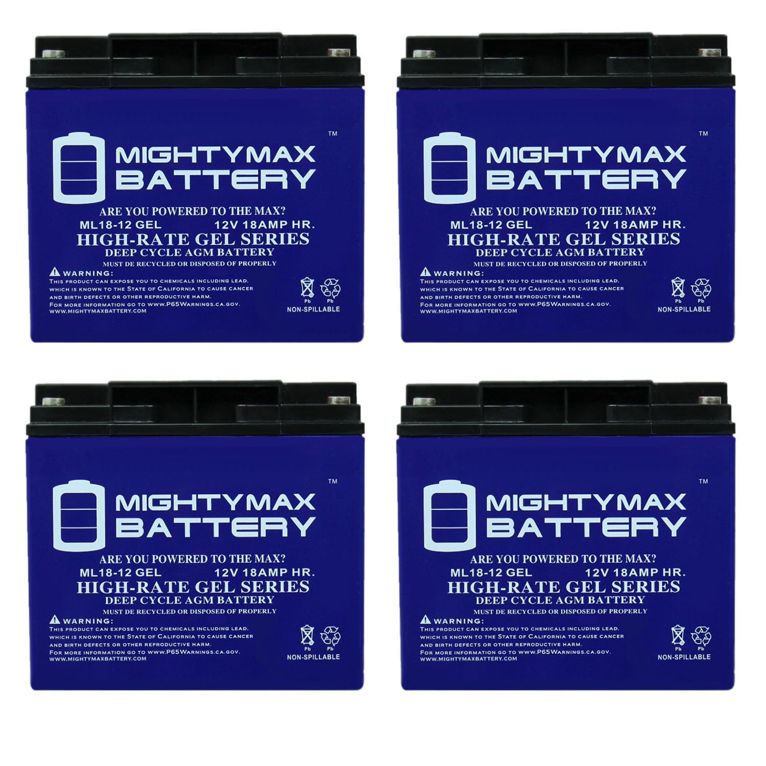 Mighty Max Battery MAX3544379 12V 18AH GEL for Baoshi 6-DZM-20 6DZM-20 Rechargeable Sealed GEL 12180 Backup power Batteries 4 -Pack