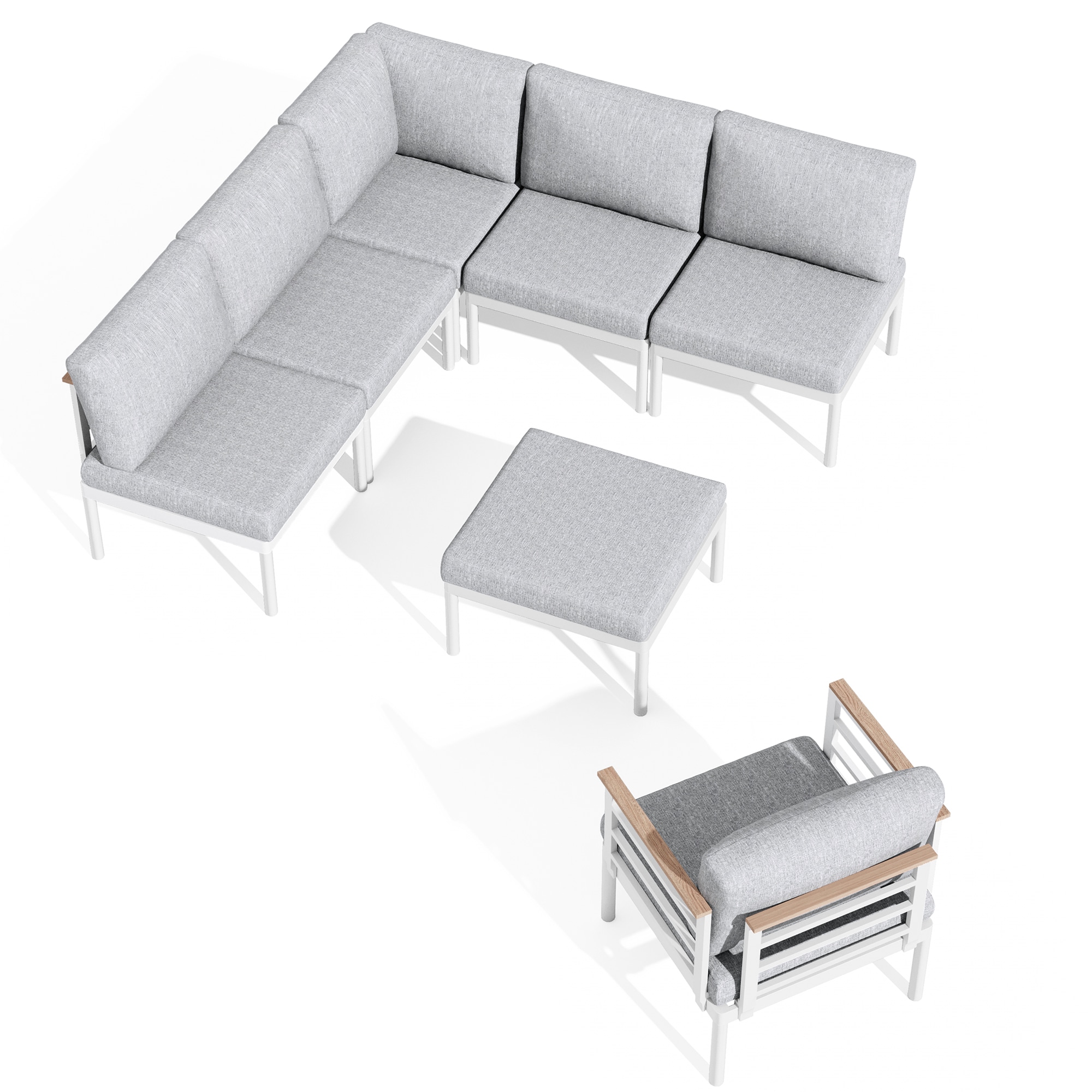 Crestlive Products CL-SF009LGY-7 7 pc outdoor sofa set Outdoor Sectional with Gray Cushions and Aluminum Frame