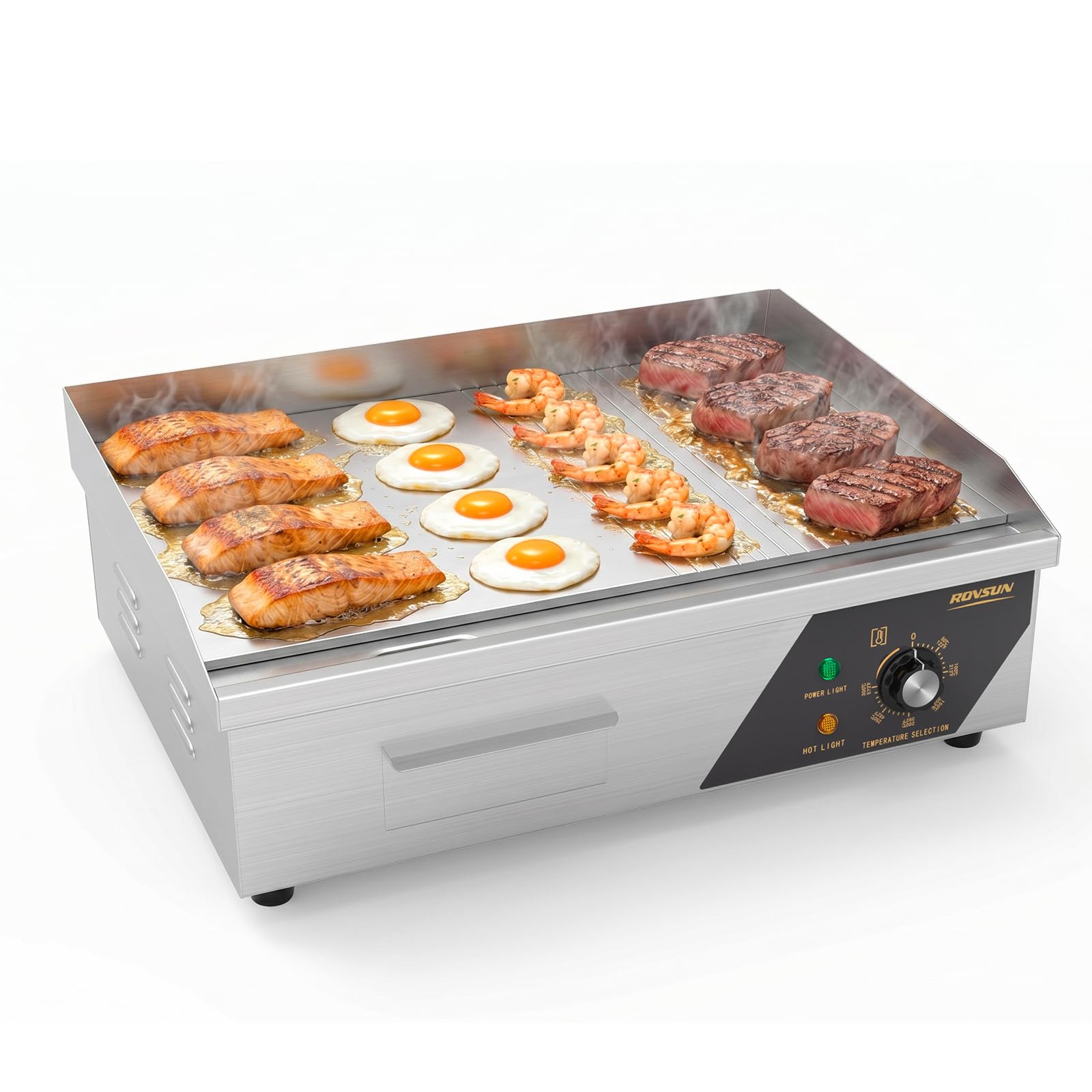 ROVSUN LS-G66000574 22-in Electric Griddle Flat Top 1600W with Adjustable Temperature Control 122F-572F for Commercial Home Restaurant Plug