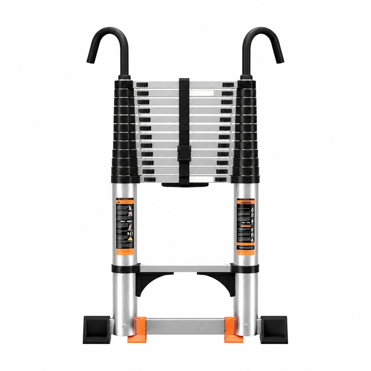 Linder Group Inc Telescoping ladder 12 point 5 ft aluminum multi purpose collapsible extension ladder with stabilizers hooks and nonslip feet 330 lb capacity #L3DO3WVF