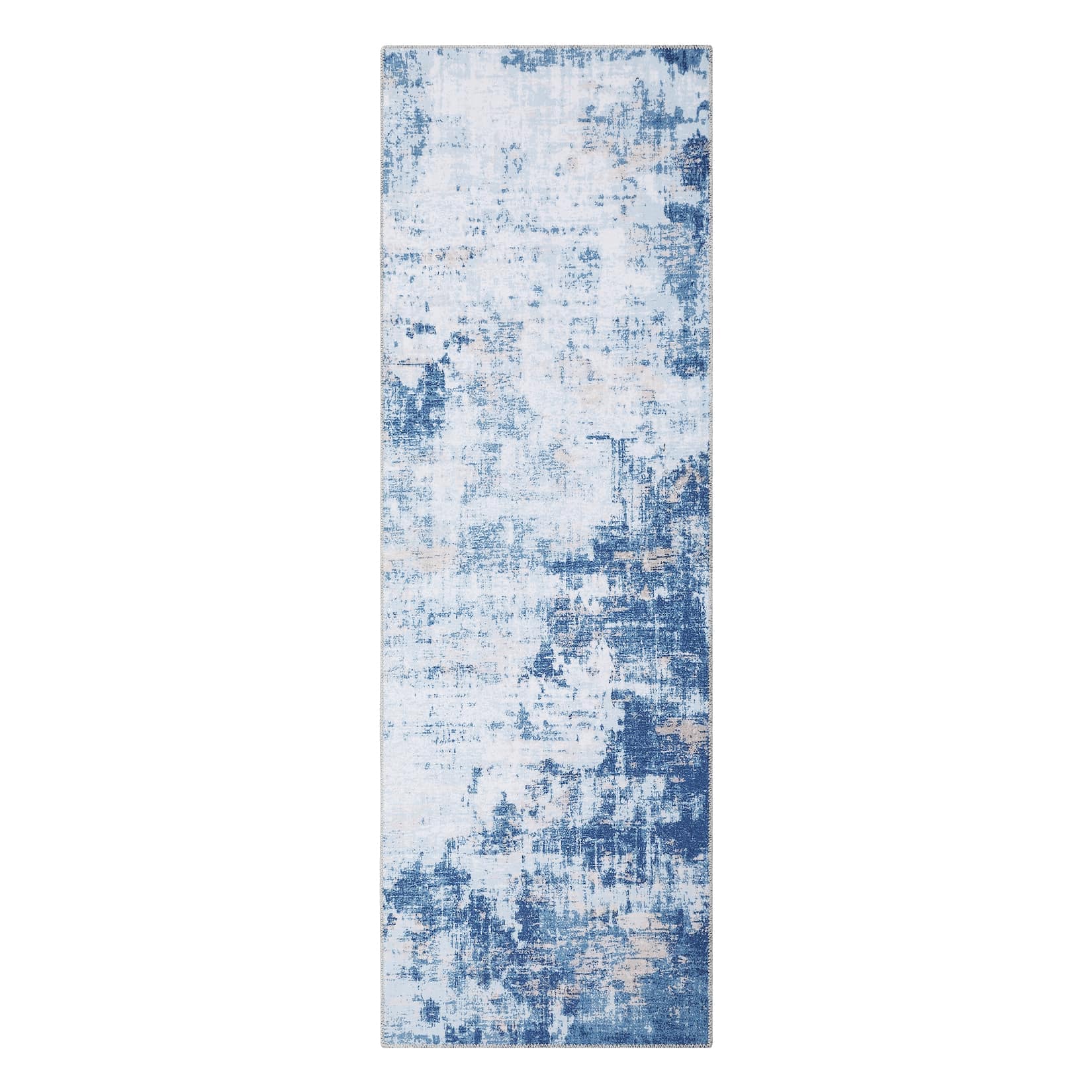 Qeetex SUNNY-PHO-15R24Y3M 2 x 6 ft Polyester Blue Rectangular Indoor Modern Abstract Machine Washable Runner Rug