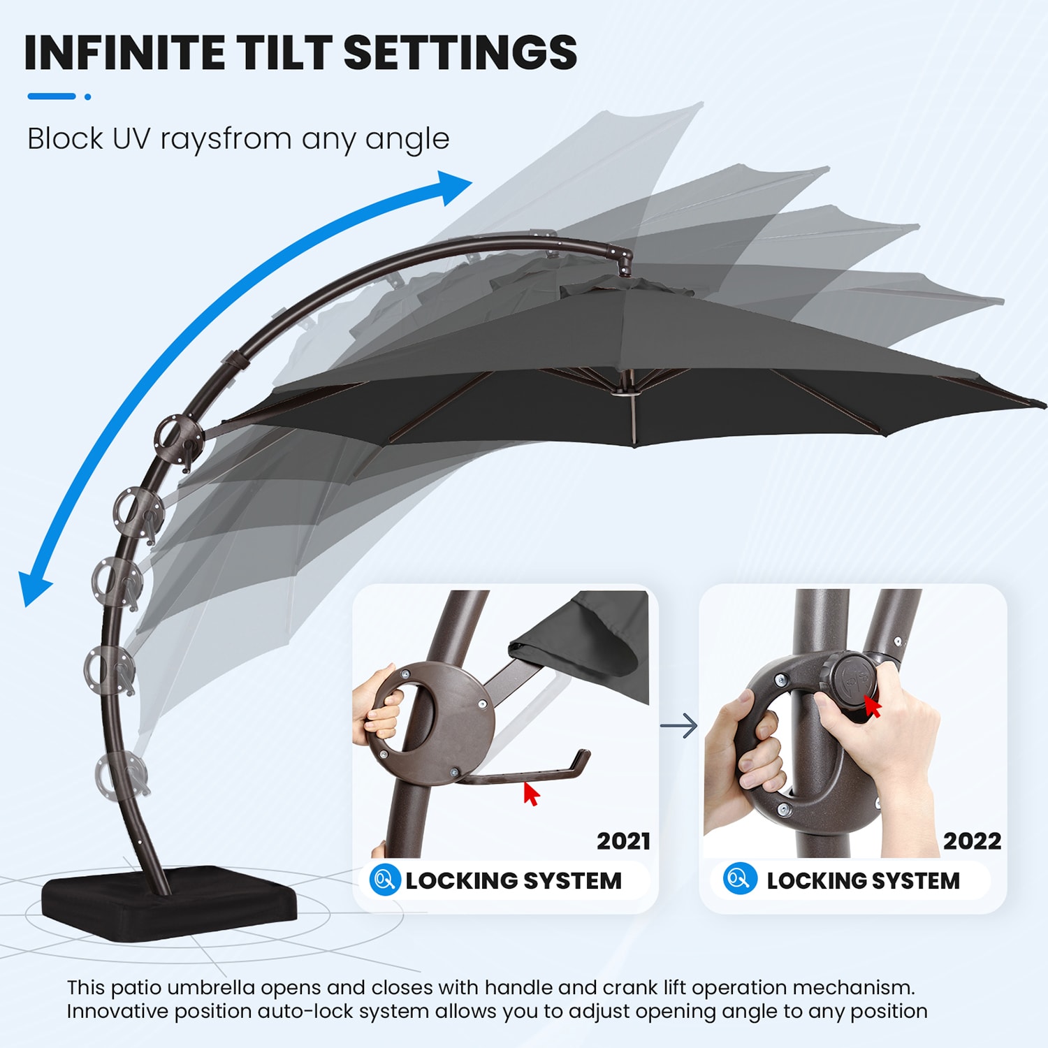 JEAREY 10-ft Aluminum Gray Crank Cantilever Patio Umbrella with Base in ...