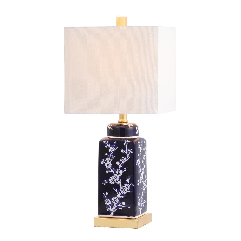 Pilar Navy and White Ceramic Floral Table Lamp Set