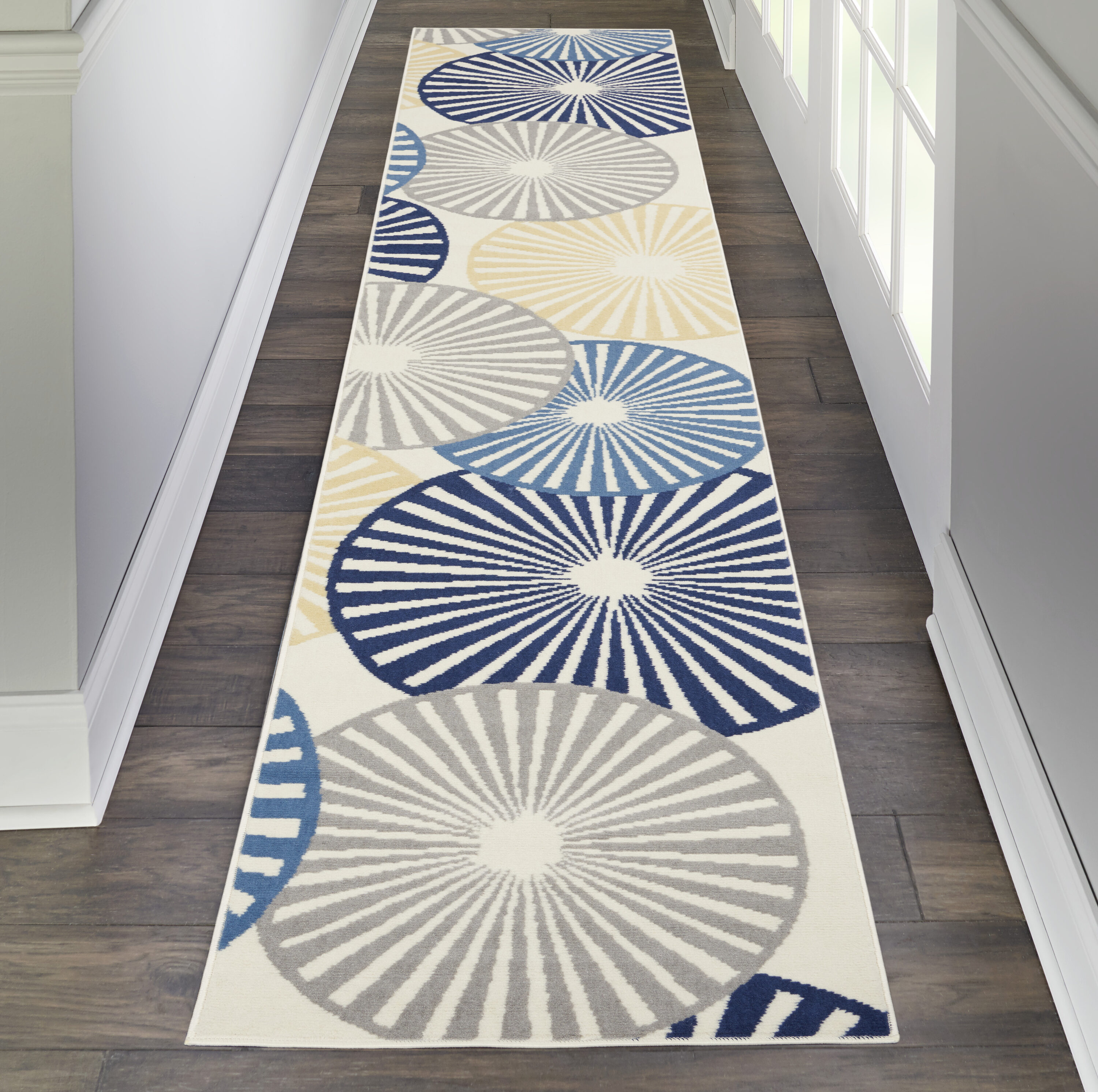 Nourison 99446729767 Grafix 2 x 12 (ft) Loomed Polypropylene White Irregular Indoor Bohemian/Eclectic Area rug