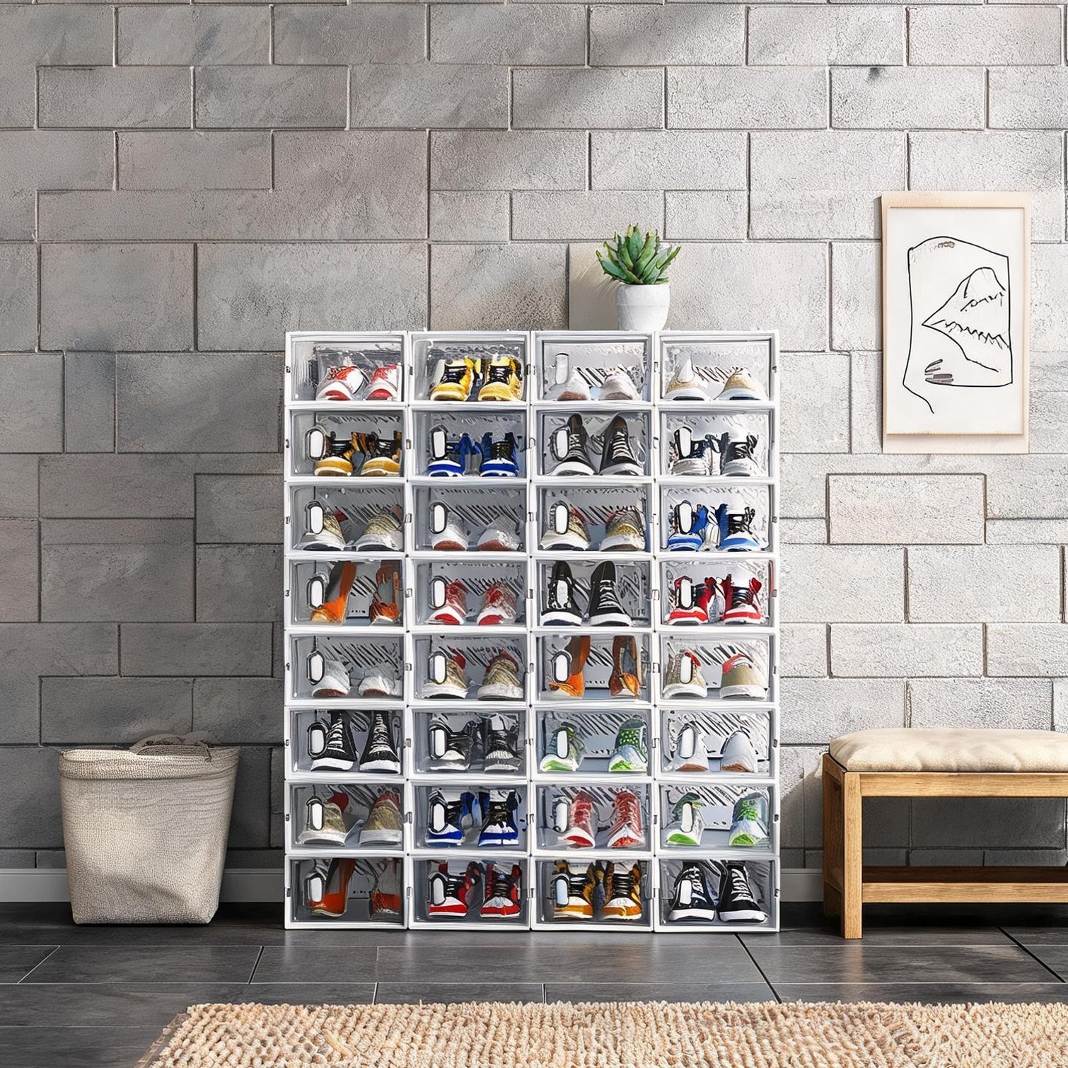 Naturefalls Cabinet - Stackable Plastic Mesh Shoe Box with Arched Door 33x23x14 cm