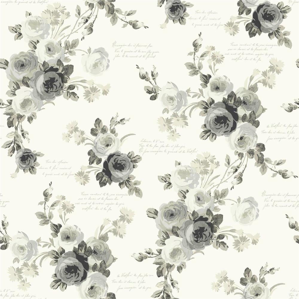 Magnolia Home MH1524 56-sq ft Gray/White Paper Floral Prepasted Soak and Hang Wallpaper