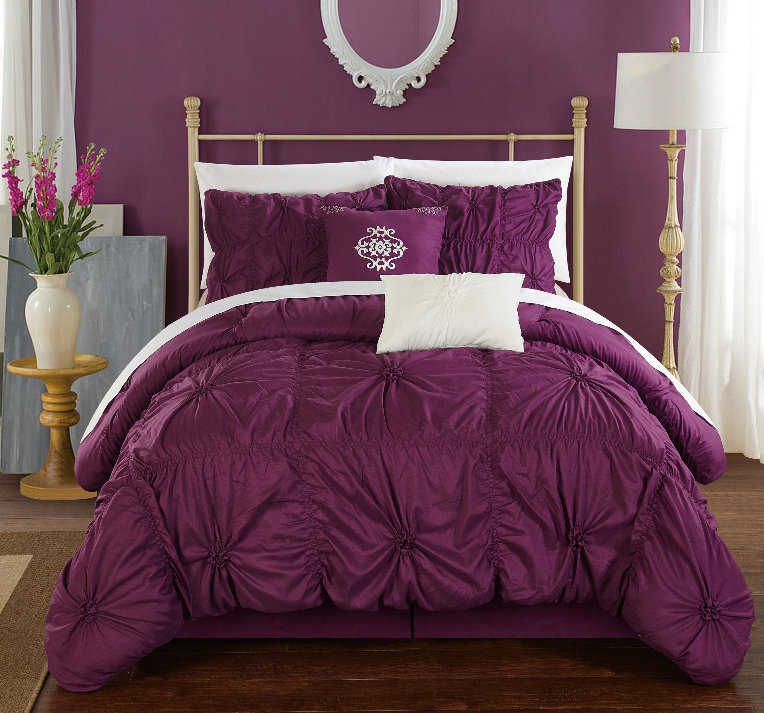 Chic Home Design Halpert 10-Piece Purple Queen Comforter Set in the