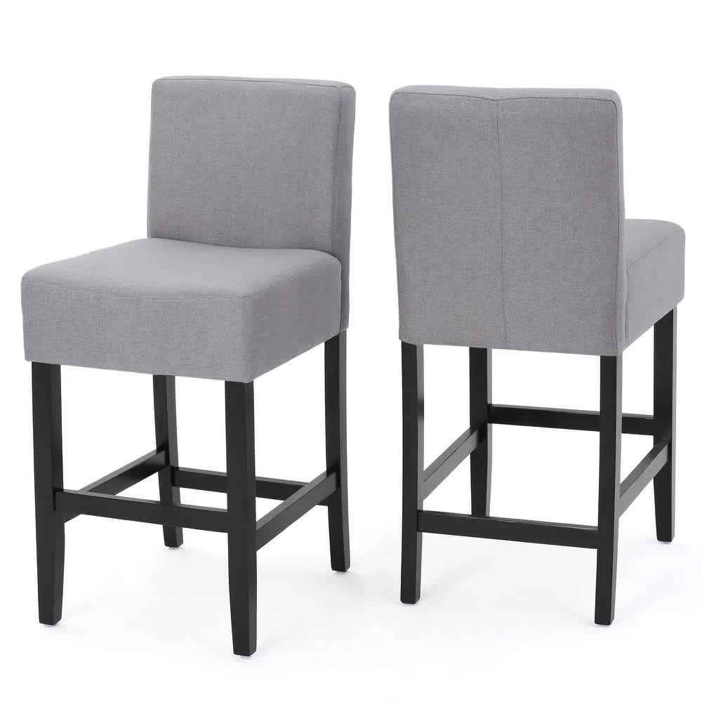 Vynxaria LEXY0149-DJCY-2GRY Counter Stool Set of 2 Light Gray Fabric Upholstered Rubberwood Frame 26 Inch Height
