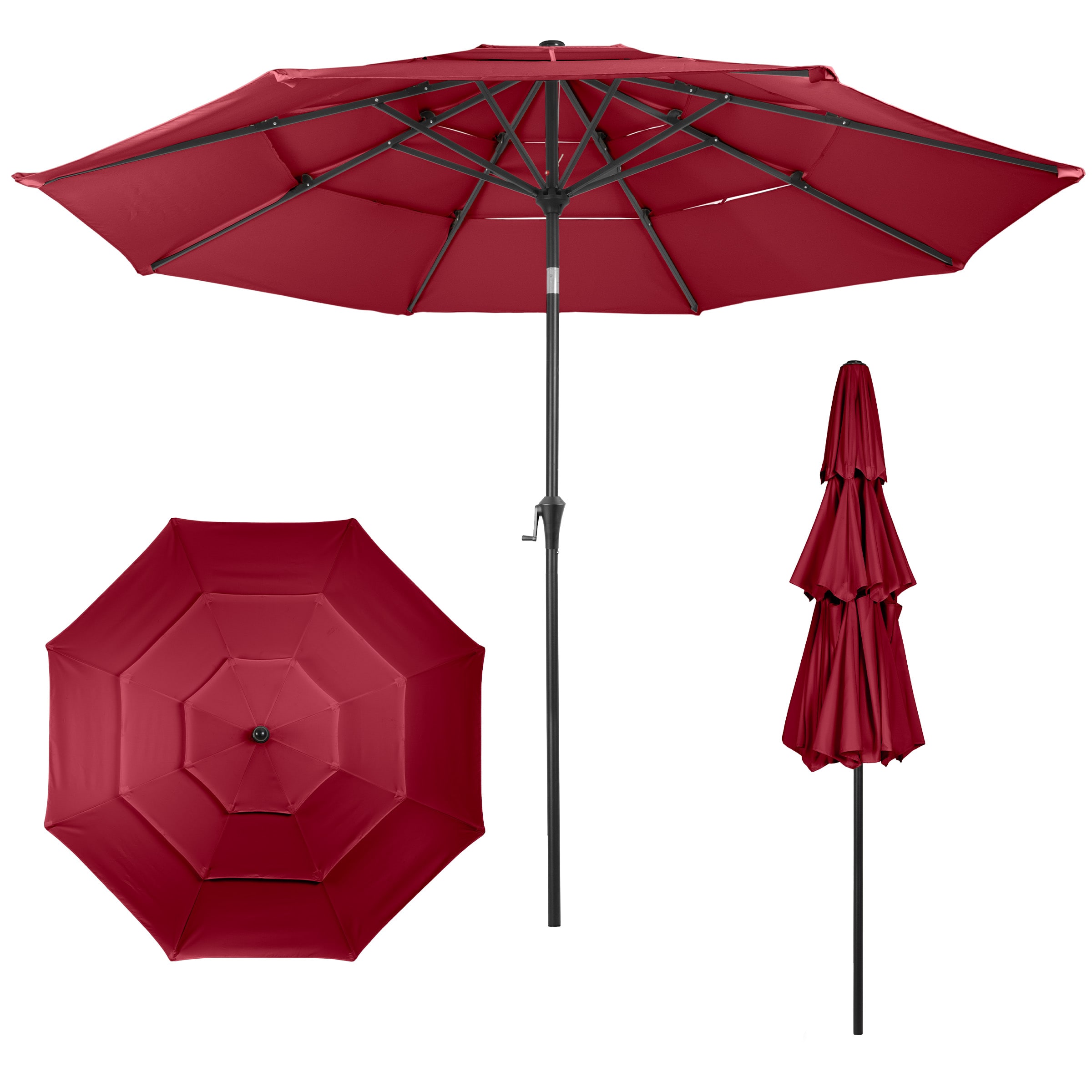 Pure Garden 10-ft Steel Red Push-button Tilt Market Patio Umbrella