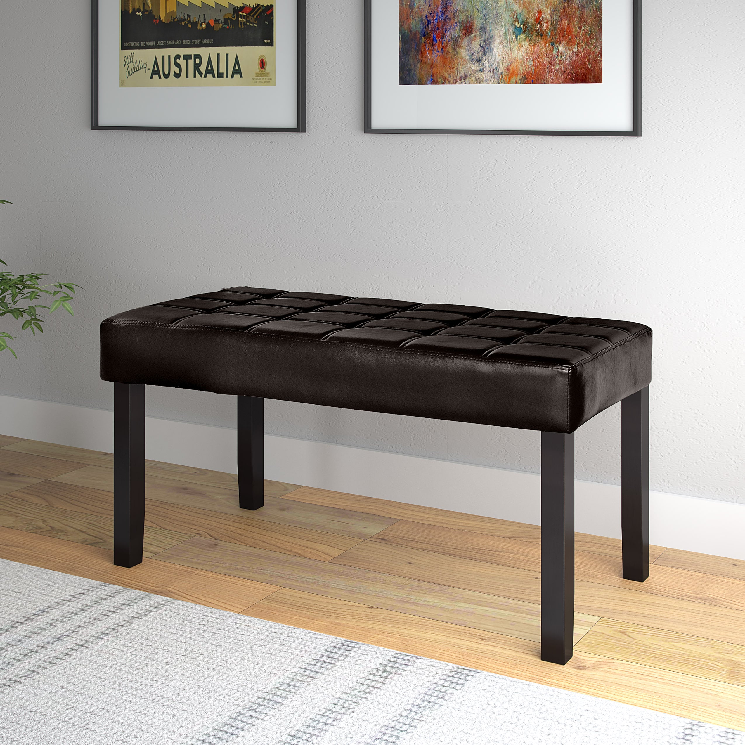 Espresso Leatherette Tufted Ottoman with Storage and Dark Legs