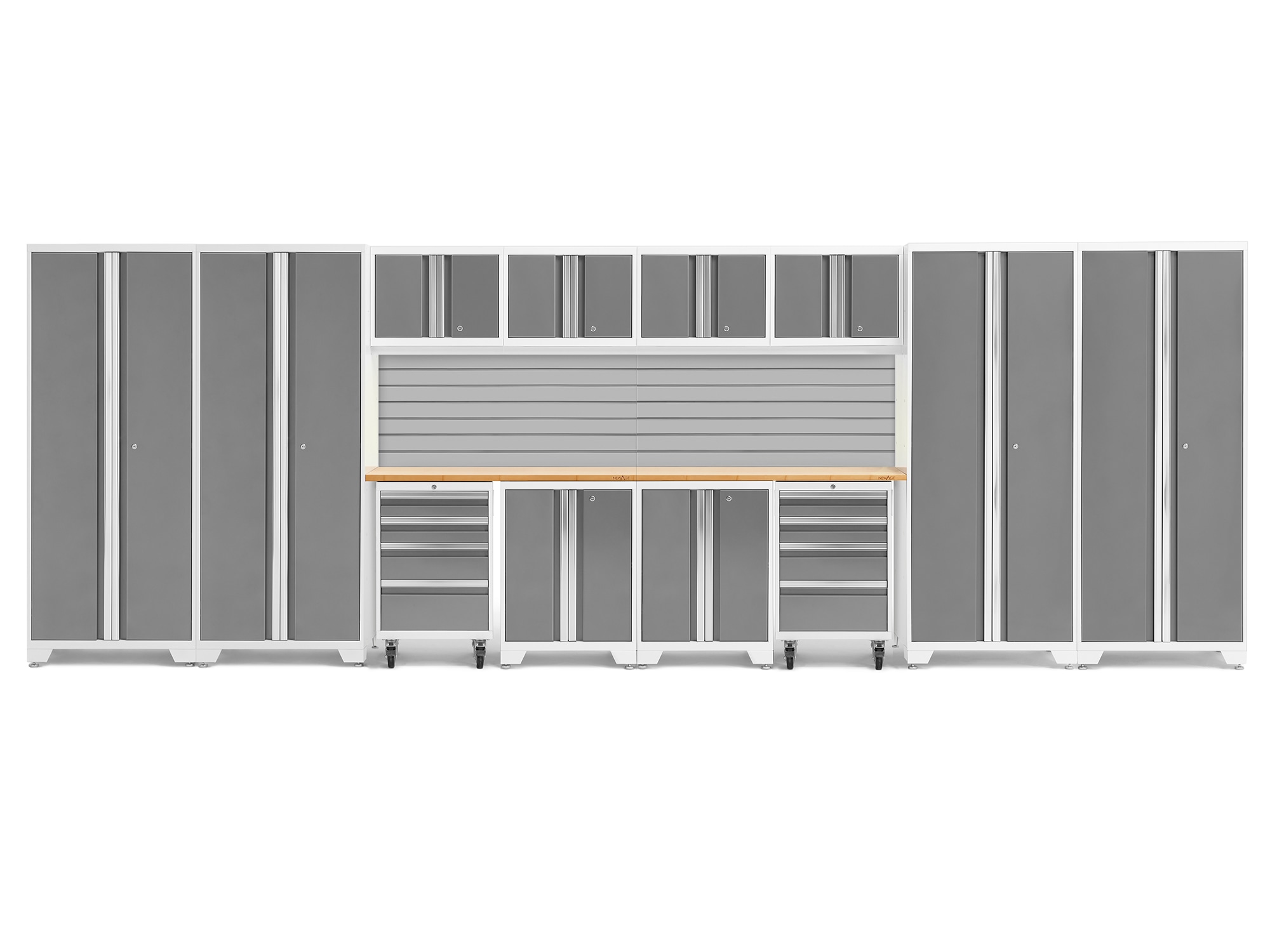NewAge Products 56996 216-in W x 76.75-in H x 18-in D 12 -Cabinets Steel Platinum Garage Storage System