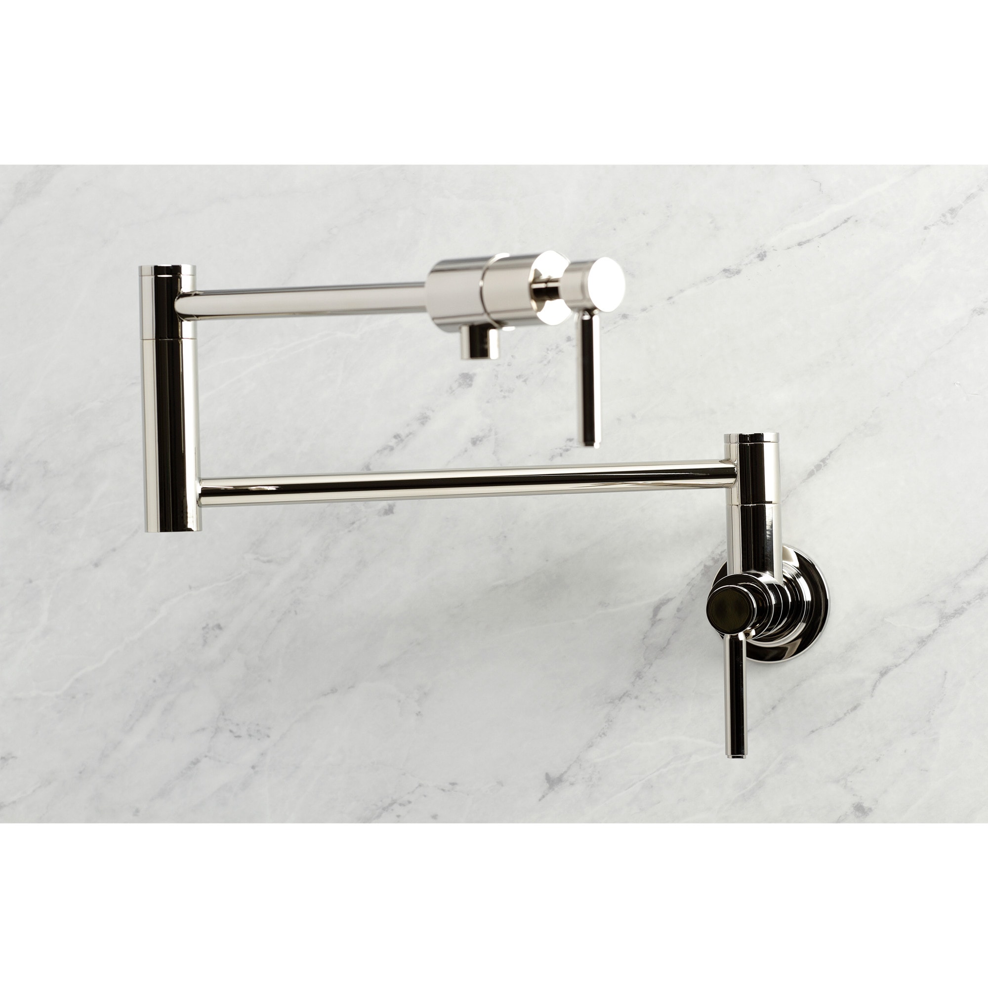 Kingston Brass WLKS4106DL Concord Polished nickel Double Handle Wall-mount Pot Filler Kitchen Faucet with Sprayer