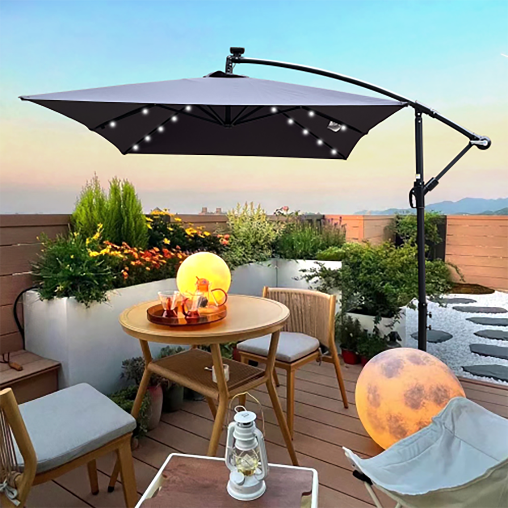 Sunrinx MG64-1-Q5HW 6.5-Feet Steel Gray Cantilever Patio Umbrella with Lights and