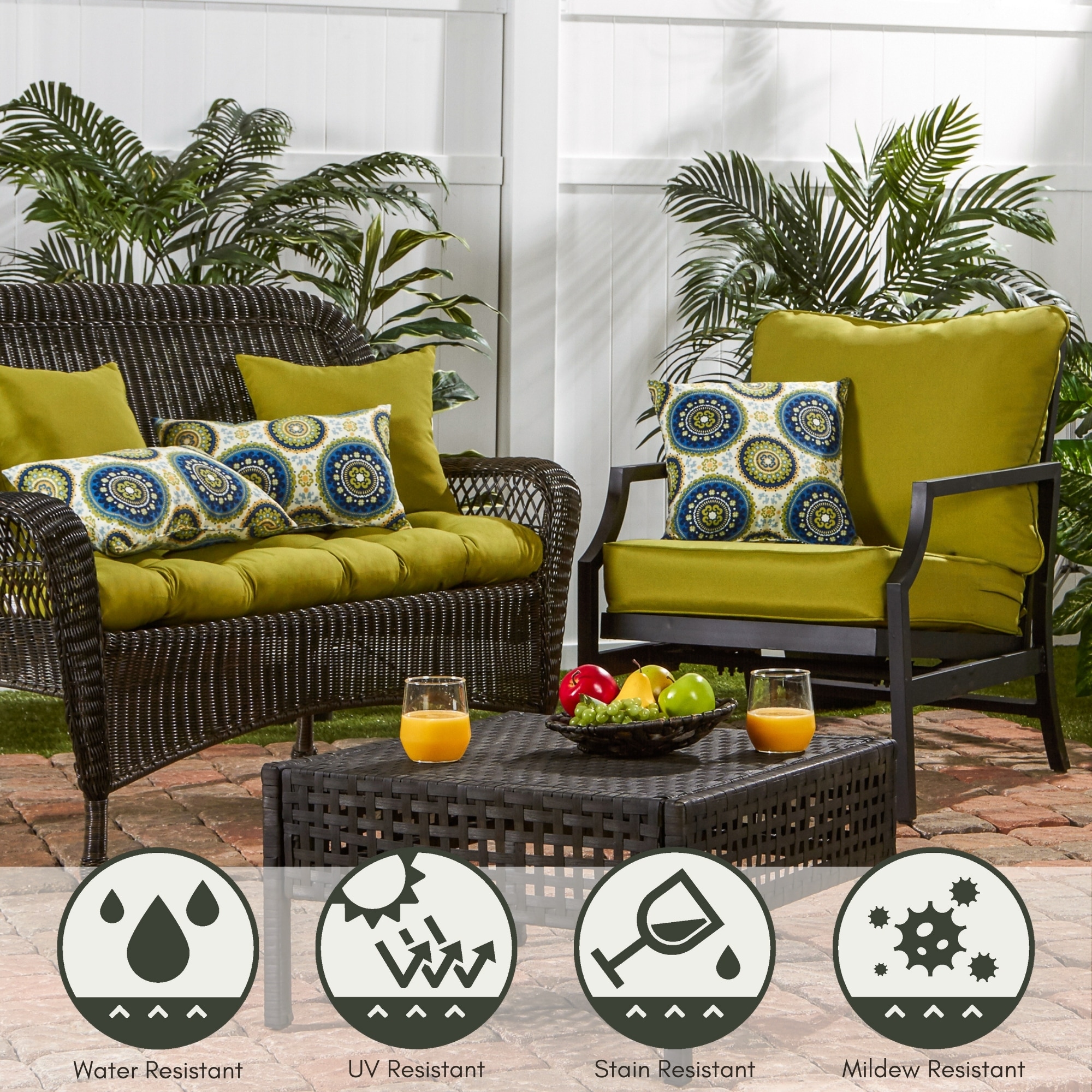 Kiwi Green Deep-Seat Outdoor Rocking Chair Cushion Set