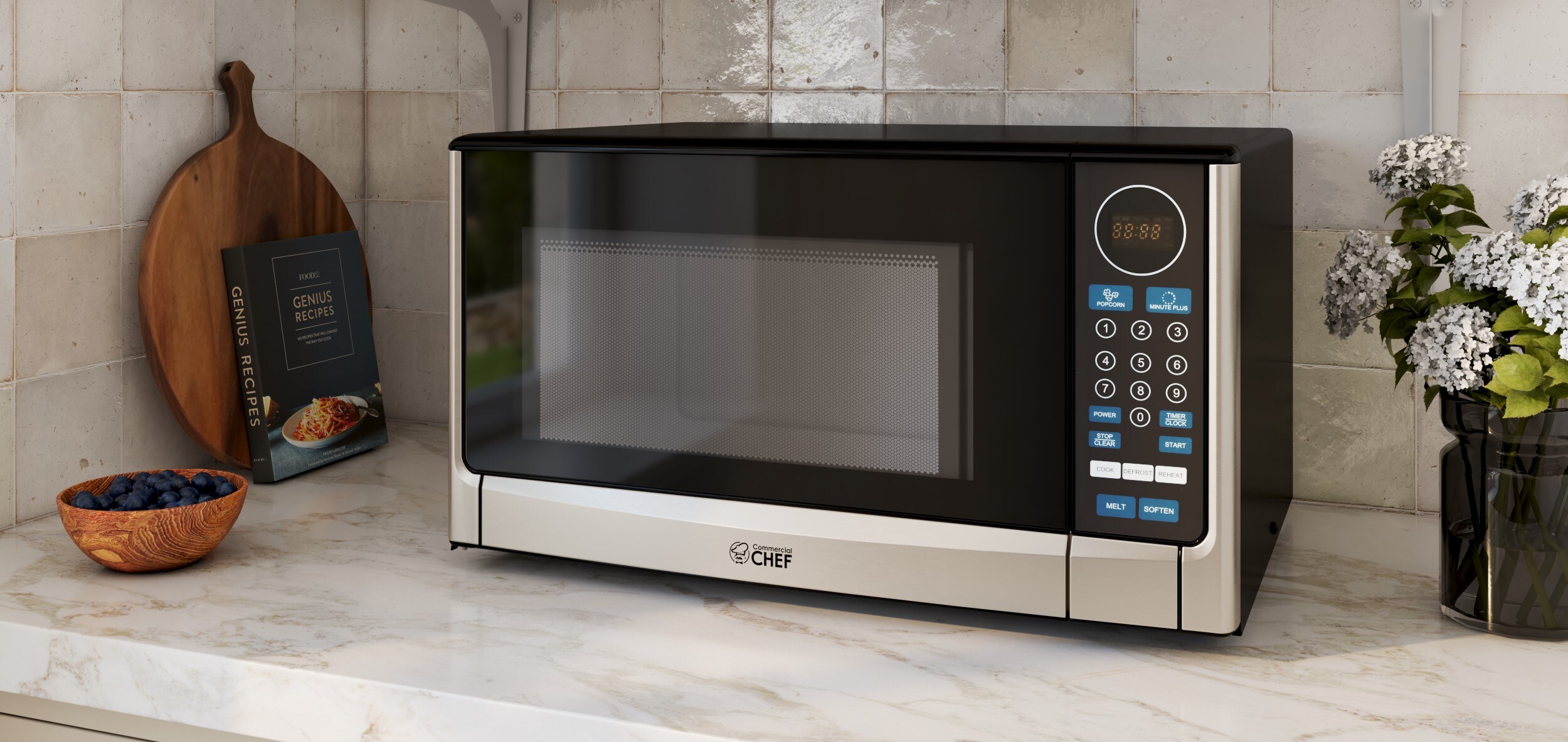 COMMERCIAL CHEF 1.4 Cubic Foot Microwave with 10 Power Levels, Small  Microwave with Push Button, 1100 Watt Microwave with Digital Control  Panels