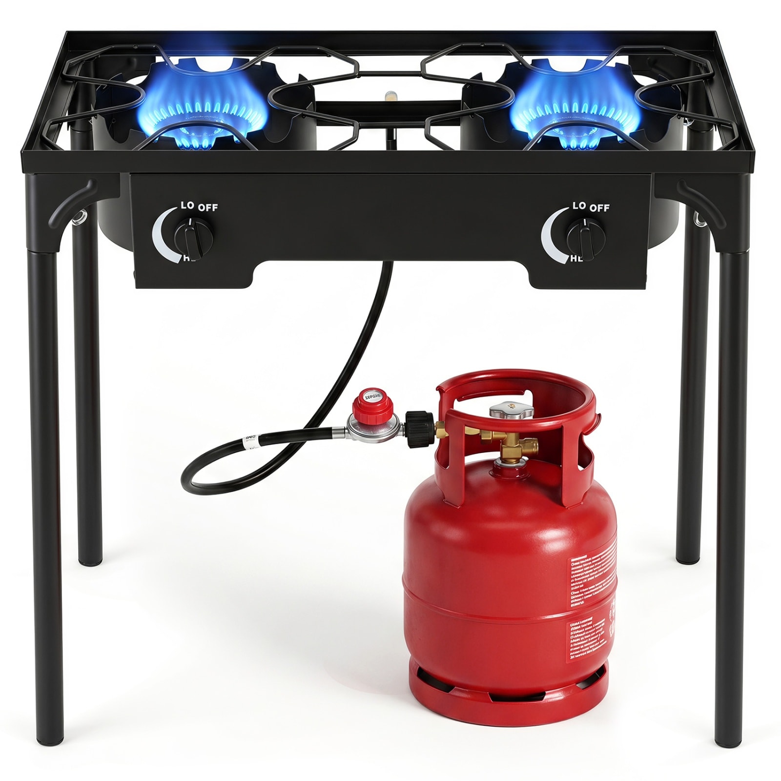 SUGIFT - 2-Burner 160000-BTU Propane Stove in Black with an Adjustable Regulator and Hose for Cam...