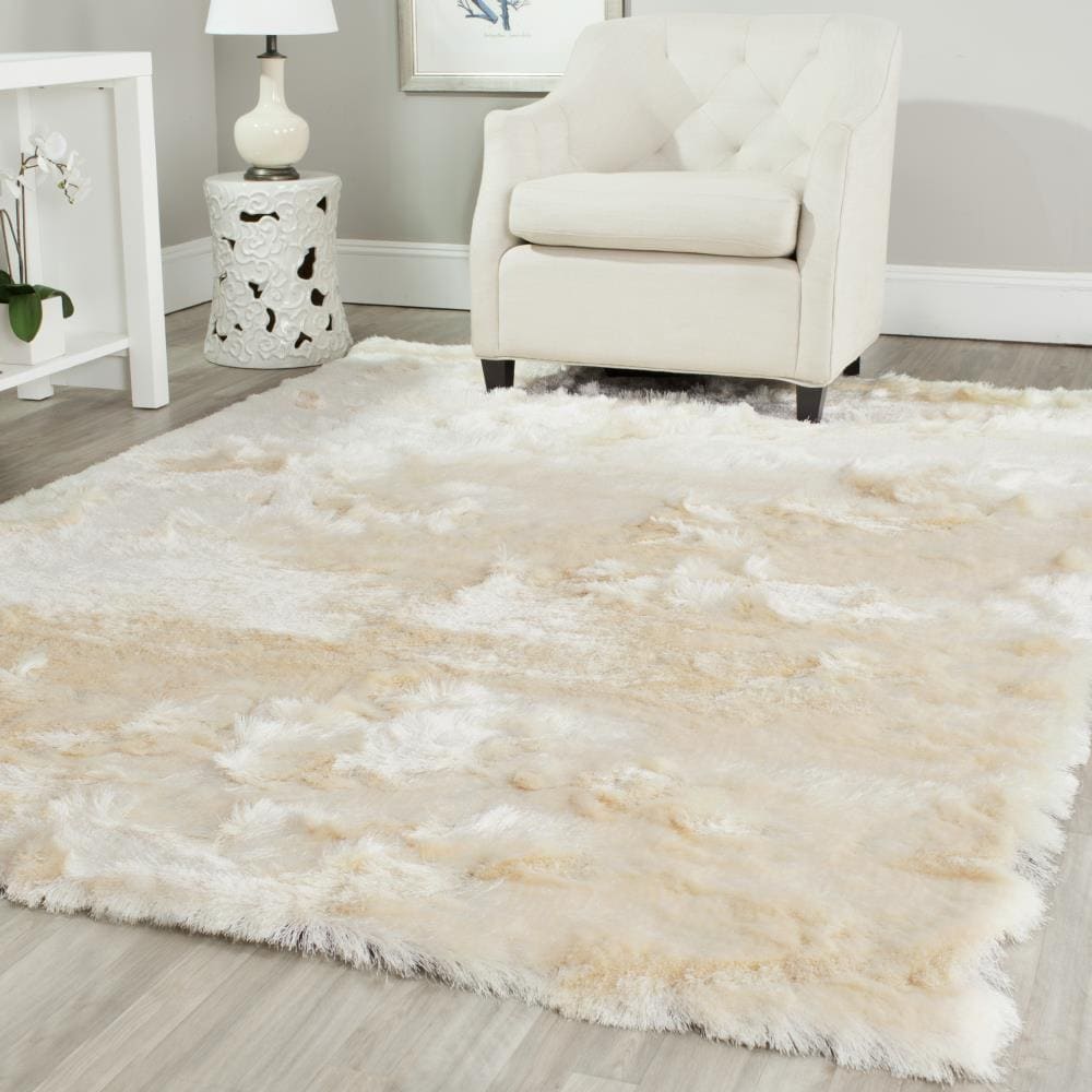 Safavieh Paris Shag 5 X 5 (ft) Ivory Square Indoor Solid Area Rug in ...