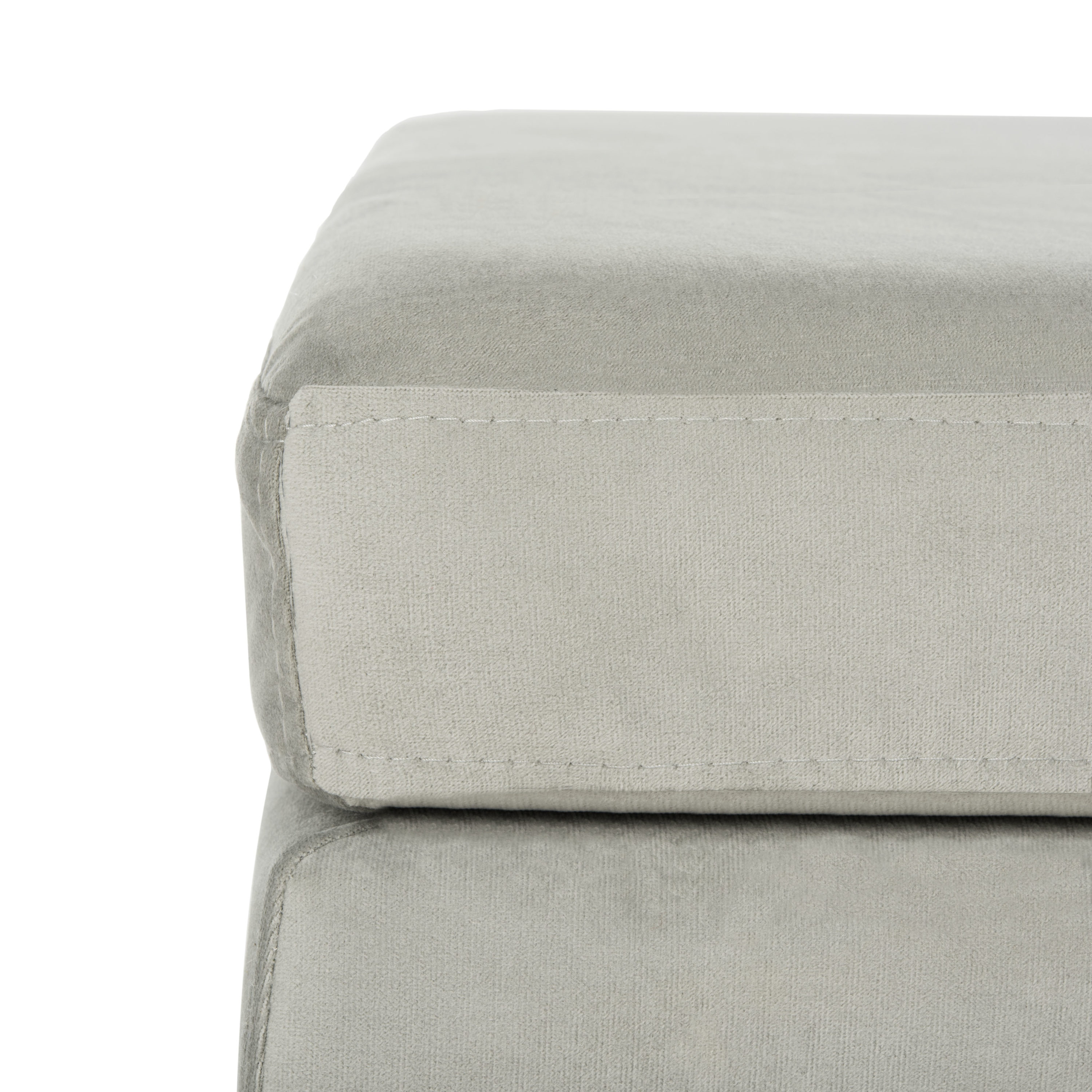 Giovanna Transitional Grey Velvet Square Ottoman with Brass Legs