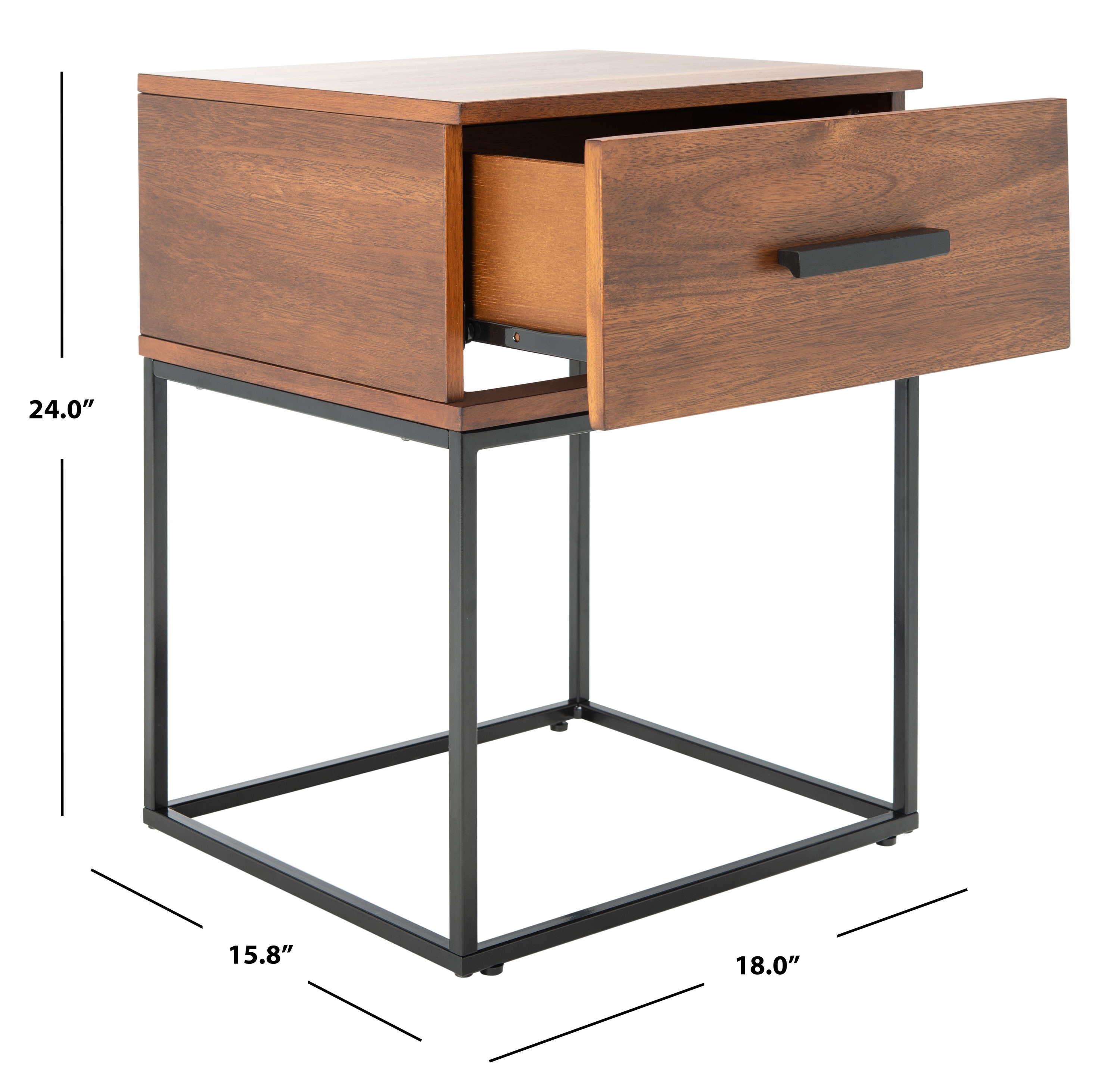 Marquise Brown Mahogany and Black Metal 1-Drawer Nightstand