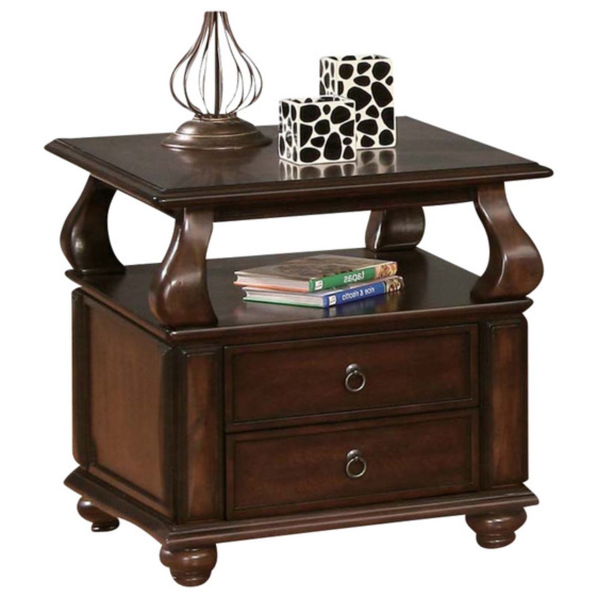 HomeRoots 286033 Amelia 26-in W x 26-in H Walnut Wood Modern End Table Assembly Required