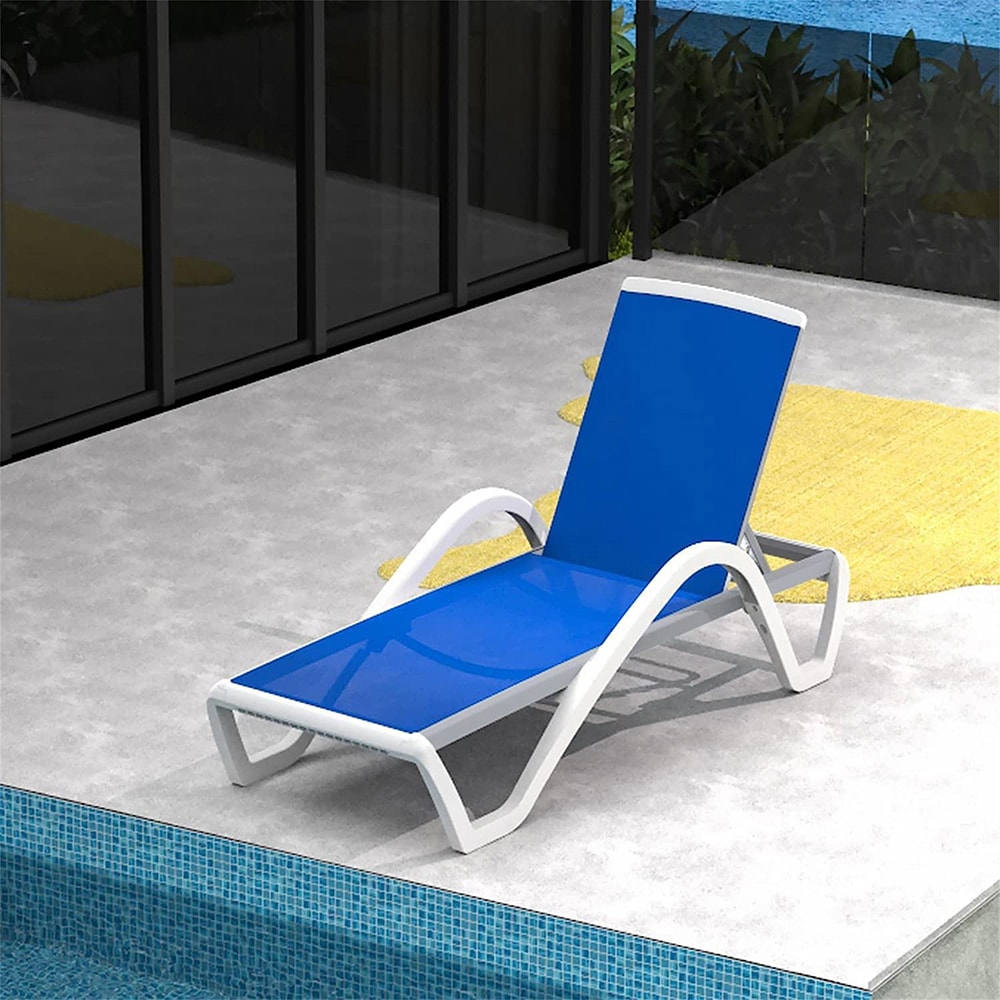 Fun Orange FUNHWCP125 White Aluminum Frame Stationary Chaise Lounge Chair with Blue Woven Seat
