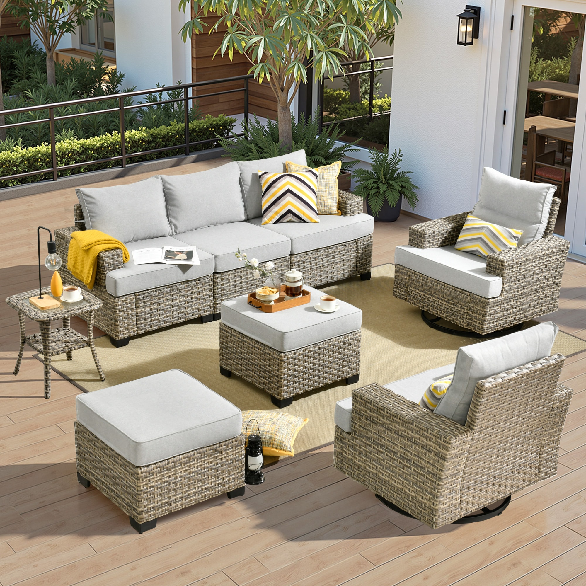ALTRIGUS 6L-YZTBS408-AL 8 -Piece Wicker Patio Sofa Conversation Set with Light Gray Cushions